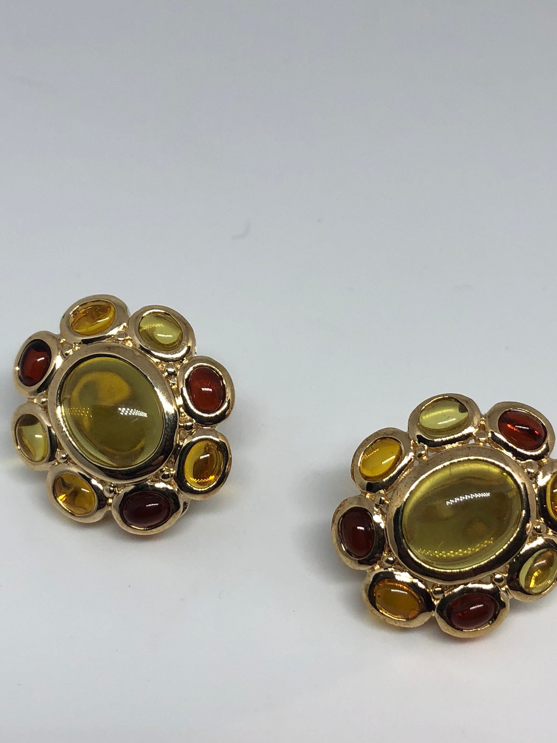 Vintage Mixed Golden Genuine Gemstone Filigree 925 Sterling Silver button Earrings