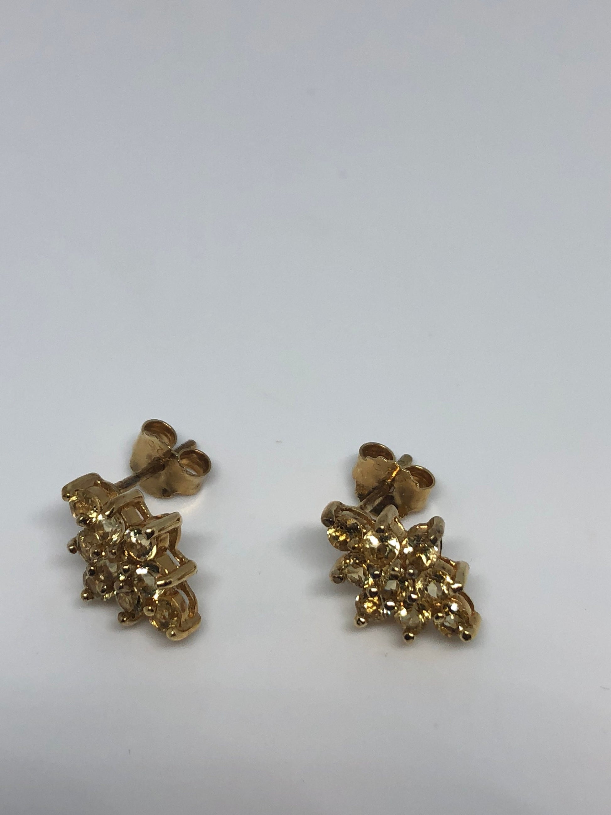 Vintage Genuine Citrine Gemstone 925 Sterling Silver Stud Earrings