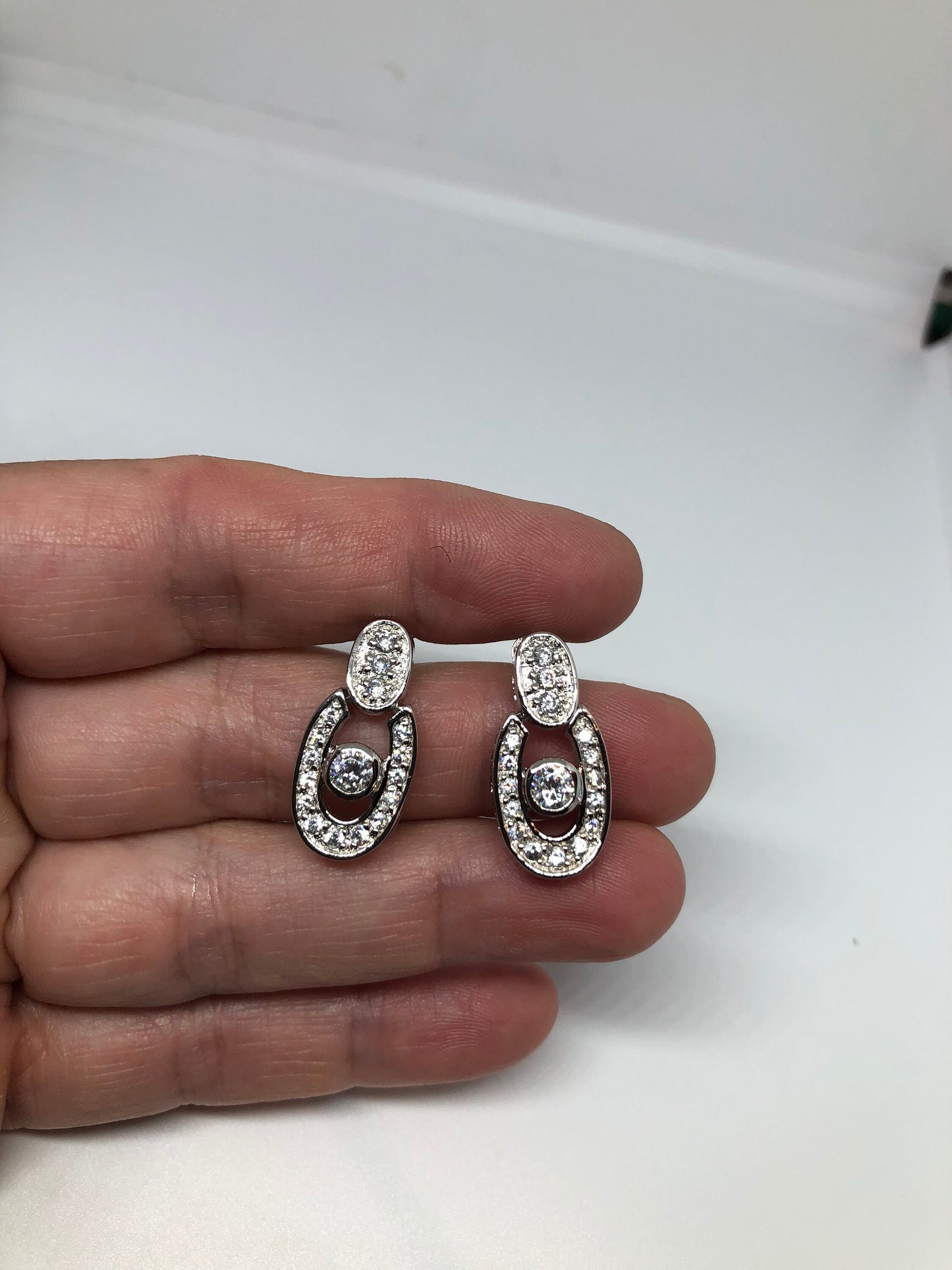 Vintage Handmade Sterling Silver diamond look Gemstone dramatic Earrings