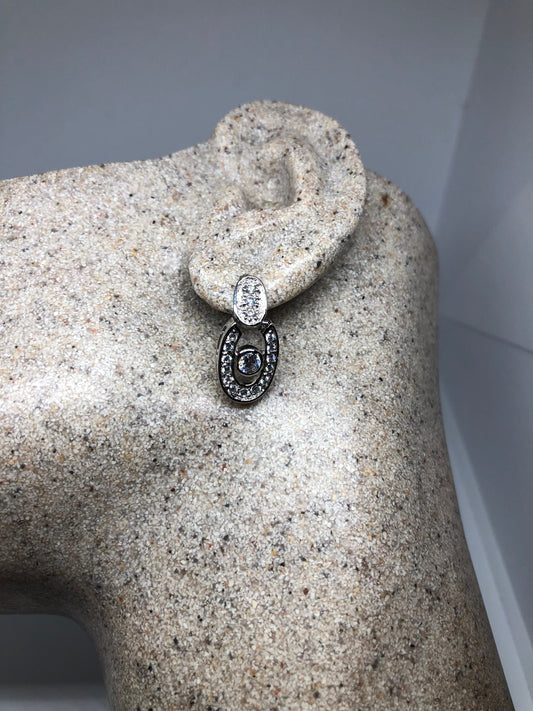 Vintage Handmade Sterling Silver diamond look Gemstone dramatic Earrings