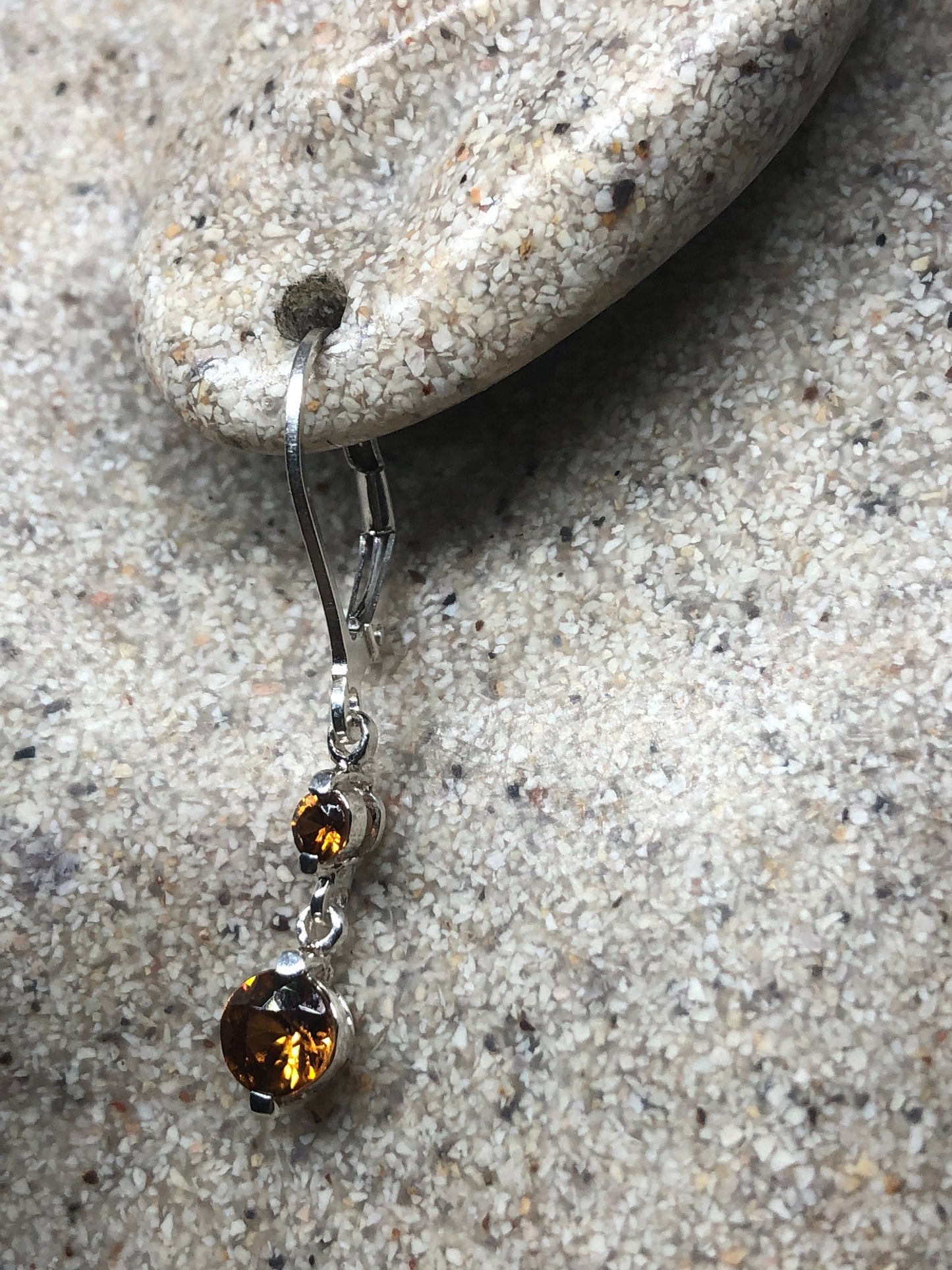 Vintage Genuine Citrine Gemstone 925 Sterling Silver Deco Earrings