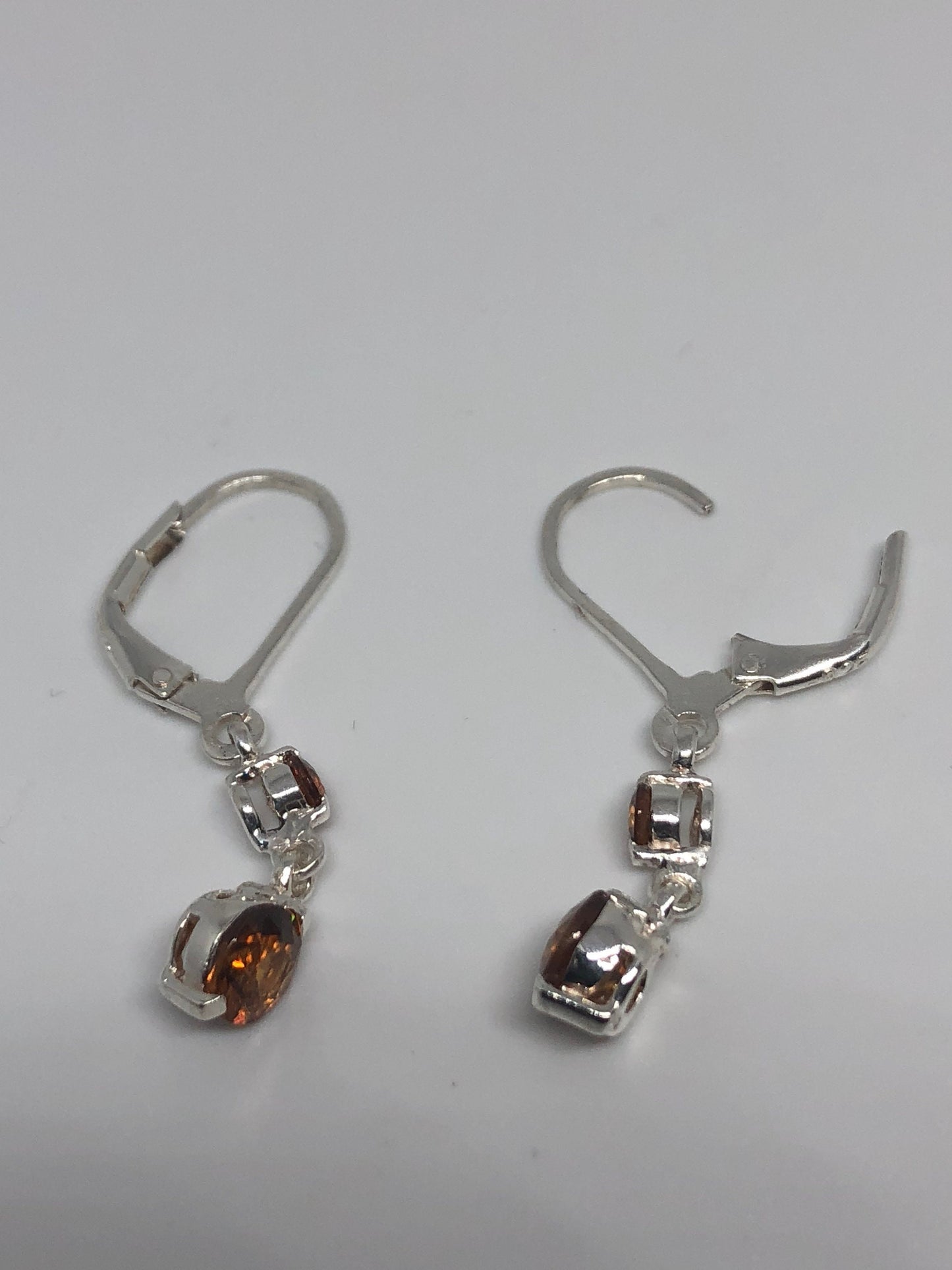 Vintage Genuine Citrine Gemstone 925 Sterling Silver Deco Earrings