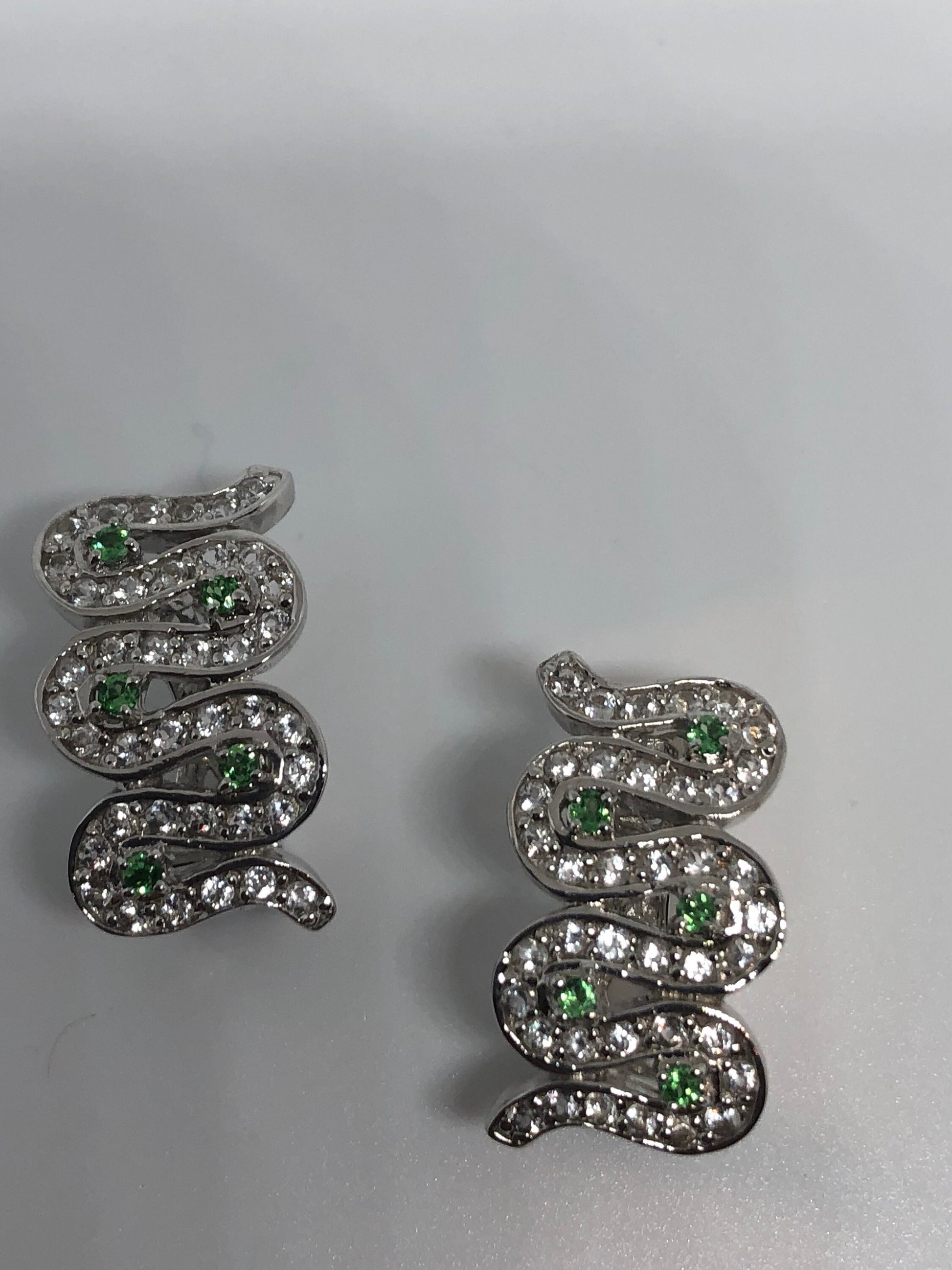 Vintage Handmade 925 Sterling Silver Chrome Diopside White Sapphire Earrings