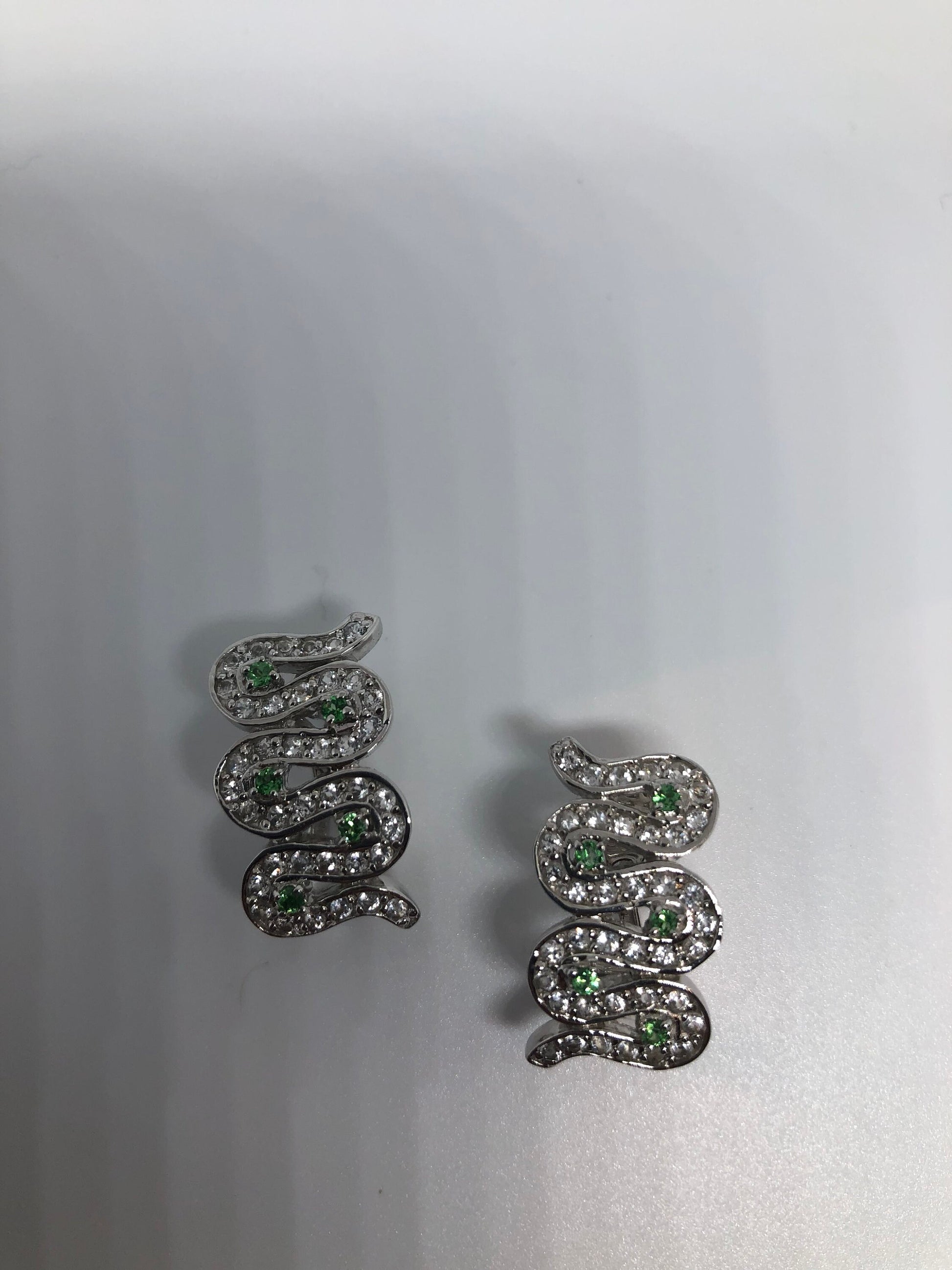 Vintage Handmade 925 Sterling Silver Chrome Diopside White Sapphire Earrings