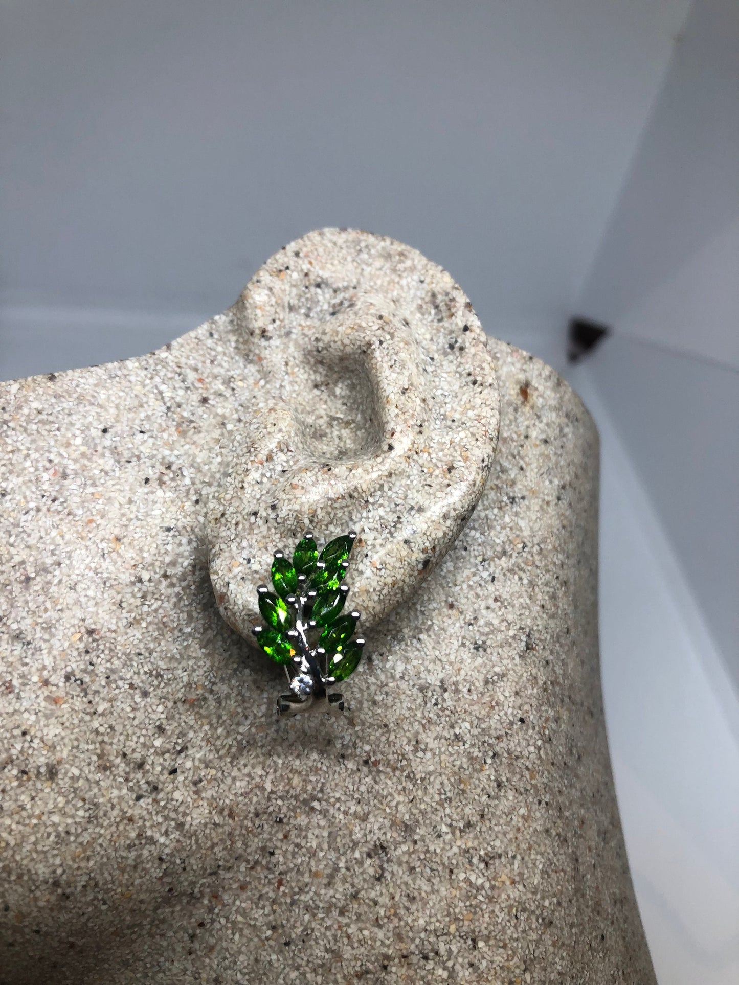 Vintage Chrome Diopside Earrings 925 Sterling Silver Stud Button