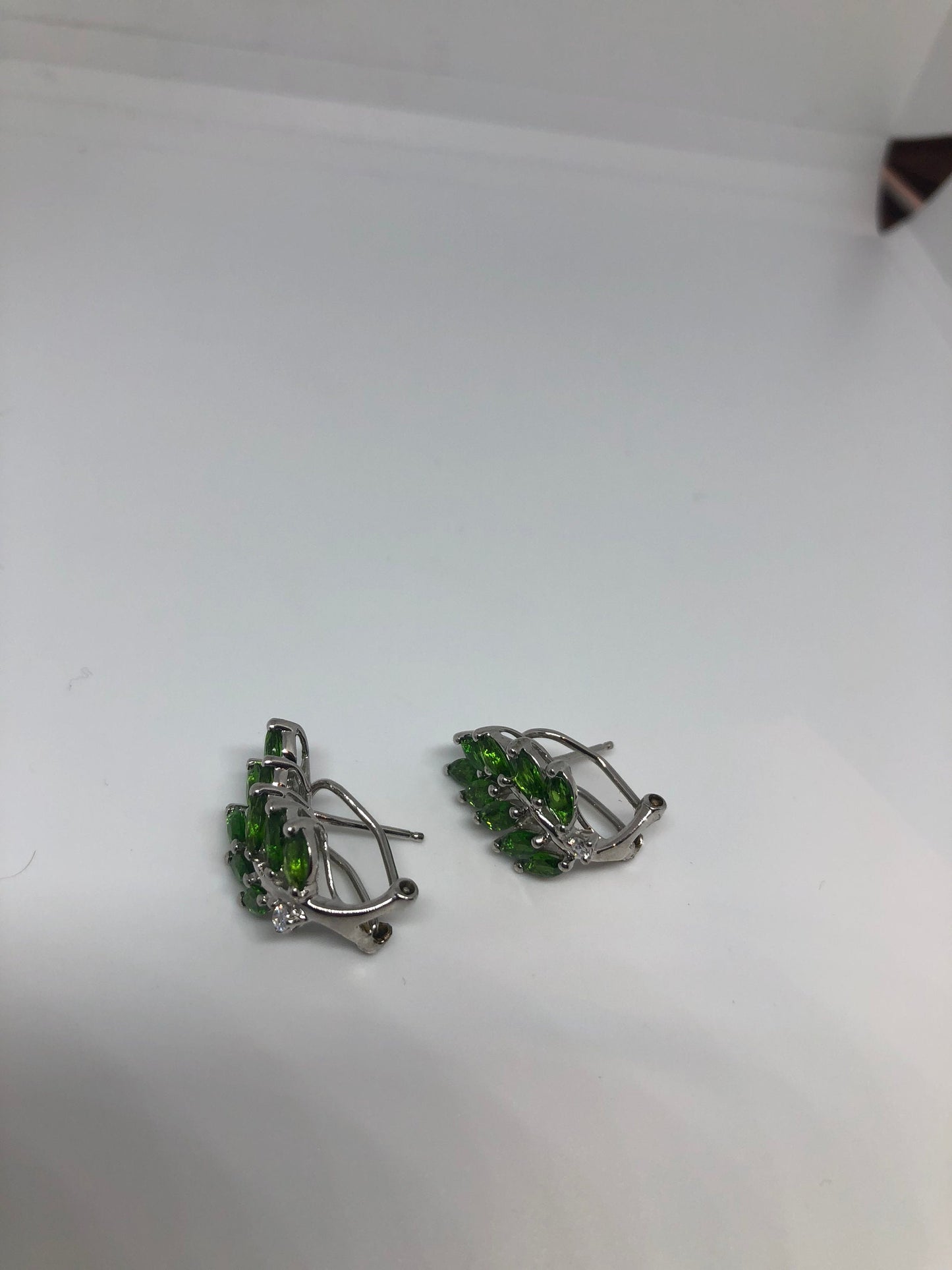 Vintage Chrome Diopside Earrings 925 Sterling Silver Stud Button