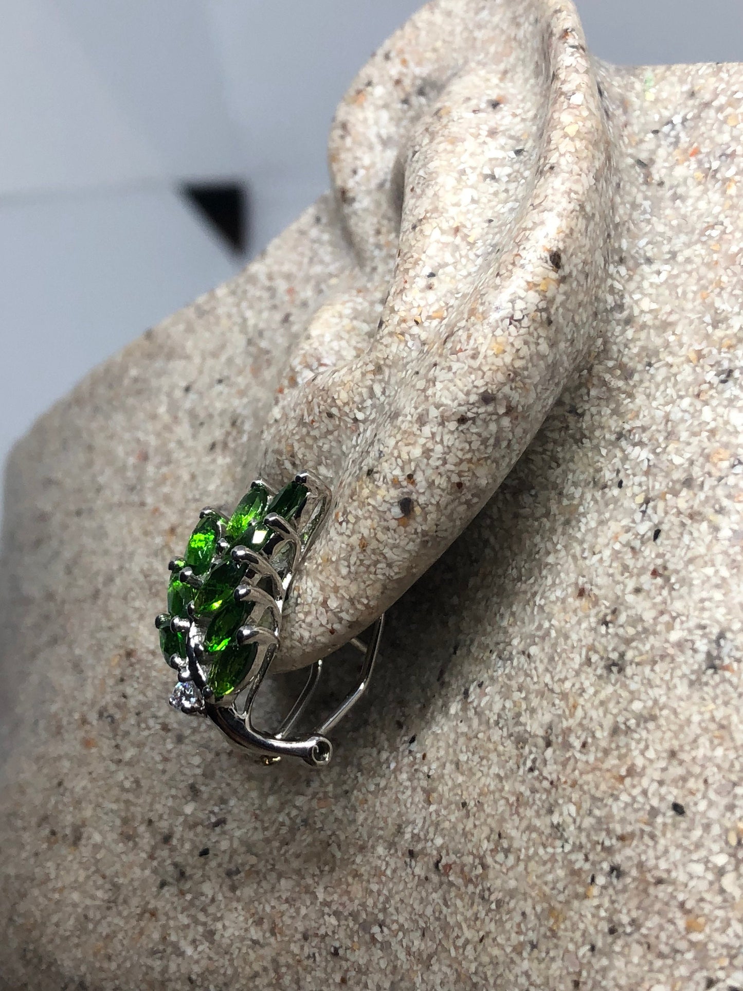 Vintage Chrome Diopside Earrings 925 Sterling Silver Stud Button