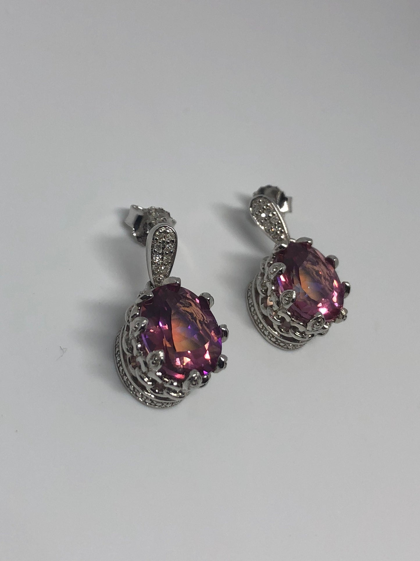 Vintage Handmade Sterling Silver Deep Red Mystic Topaz Earrings