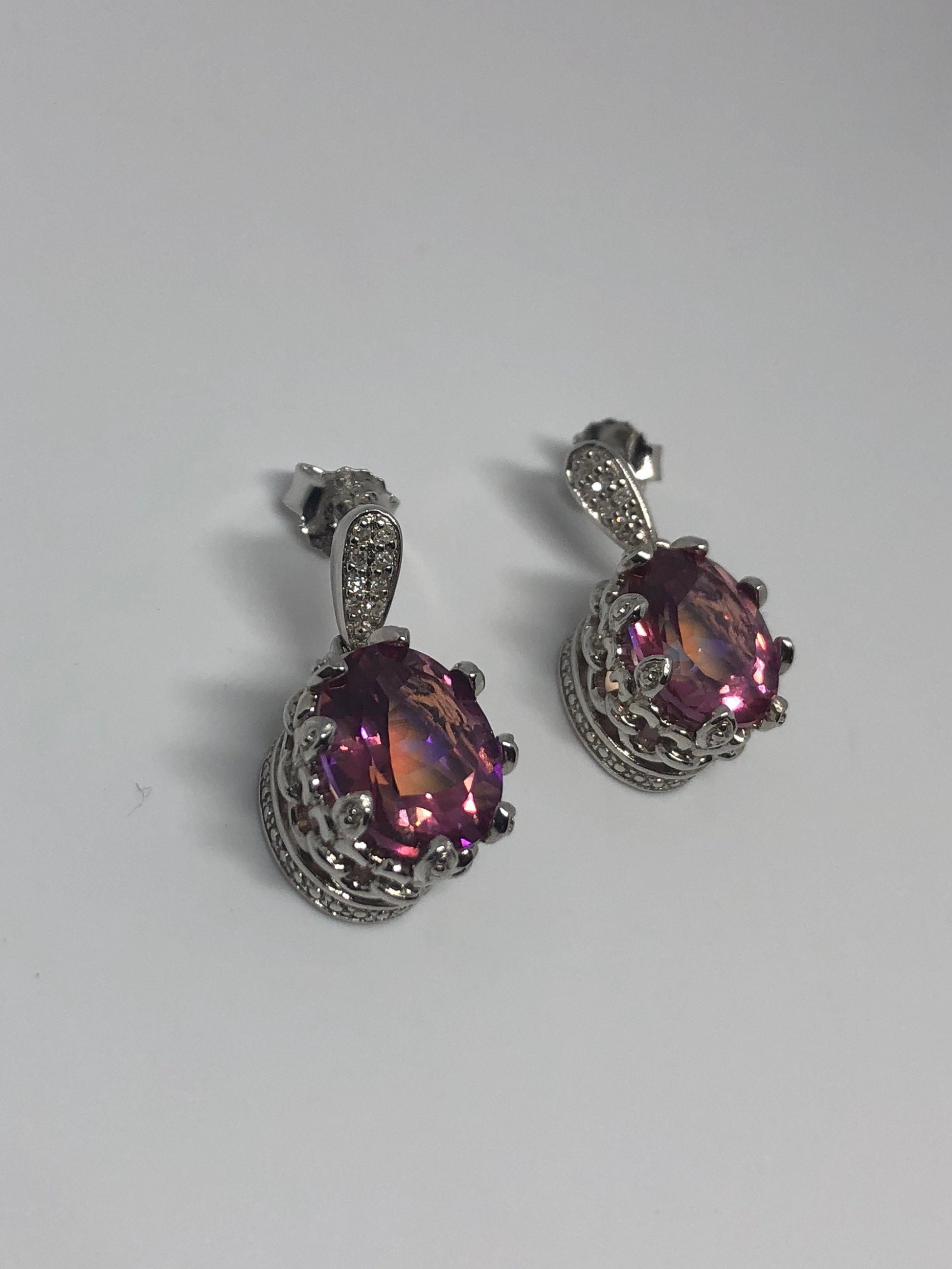 Vintage Handmade Sterling Silver Deep Red Mystic Topaz Earrings