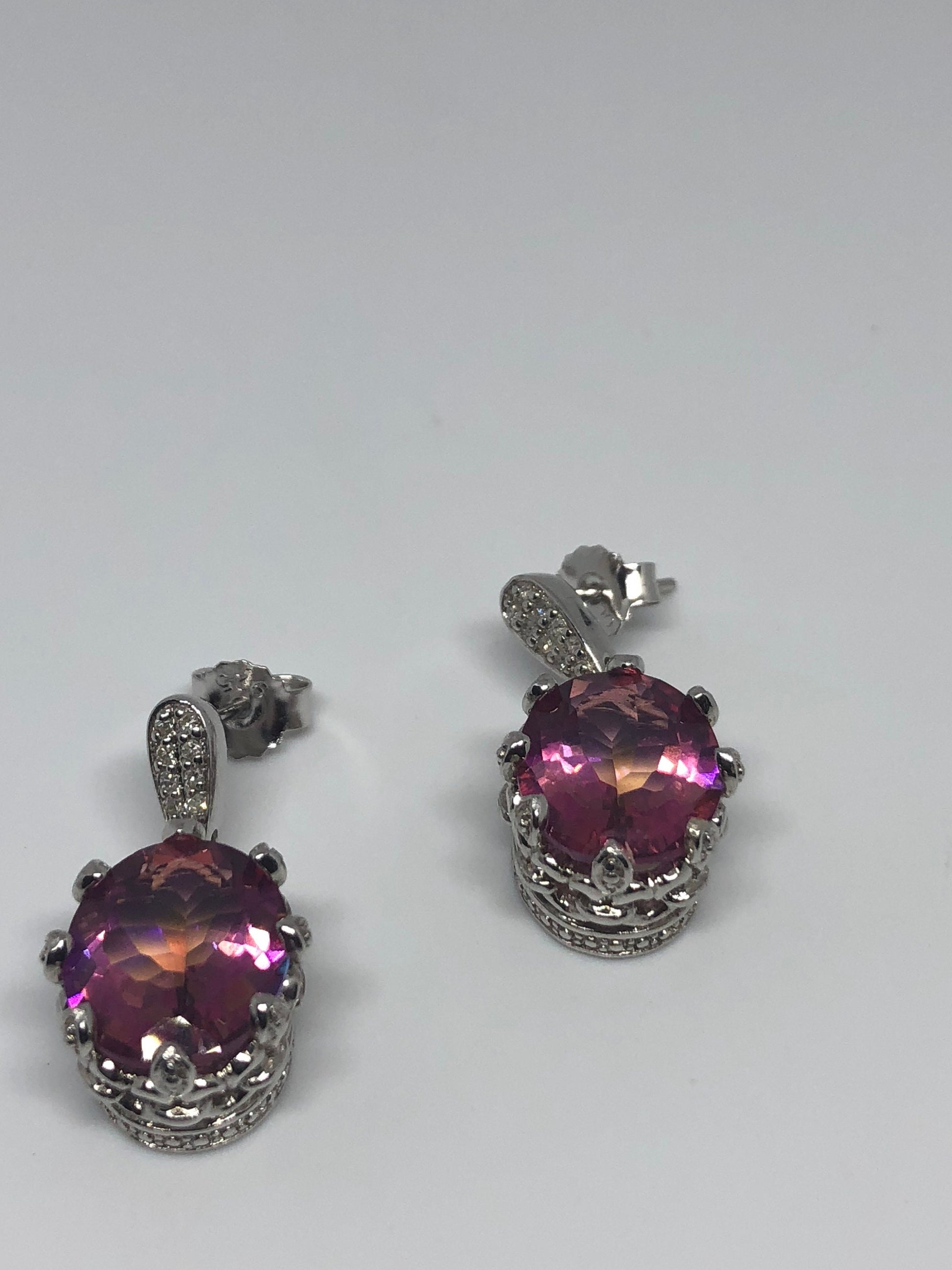 Vintage Handmade Sterling Silver Deep Red Mystic Topaz Earrings