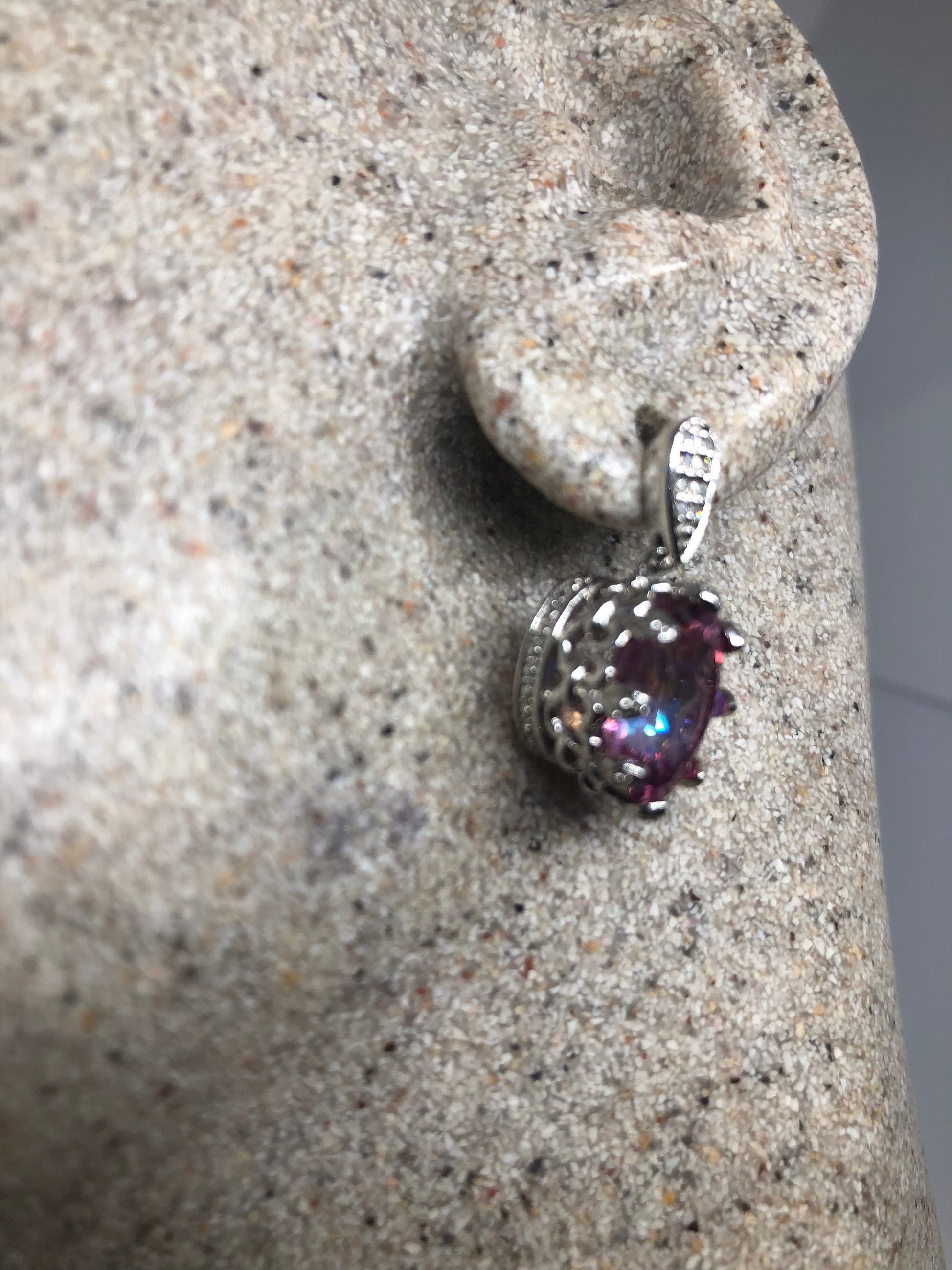 Vintage Handmade Sterling Silver Deep Red Mystic Topaz Earrings