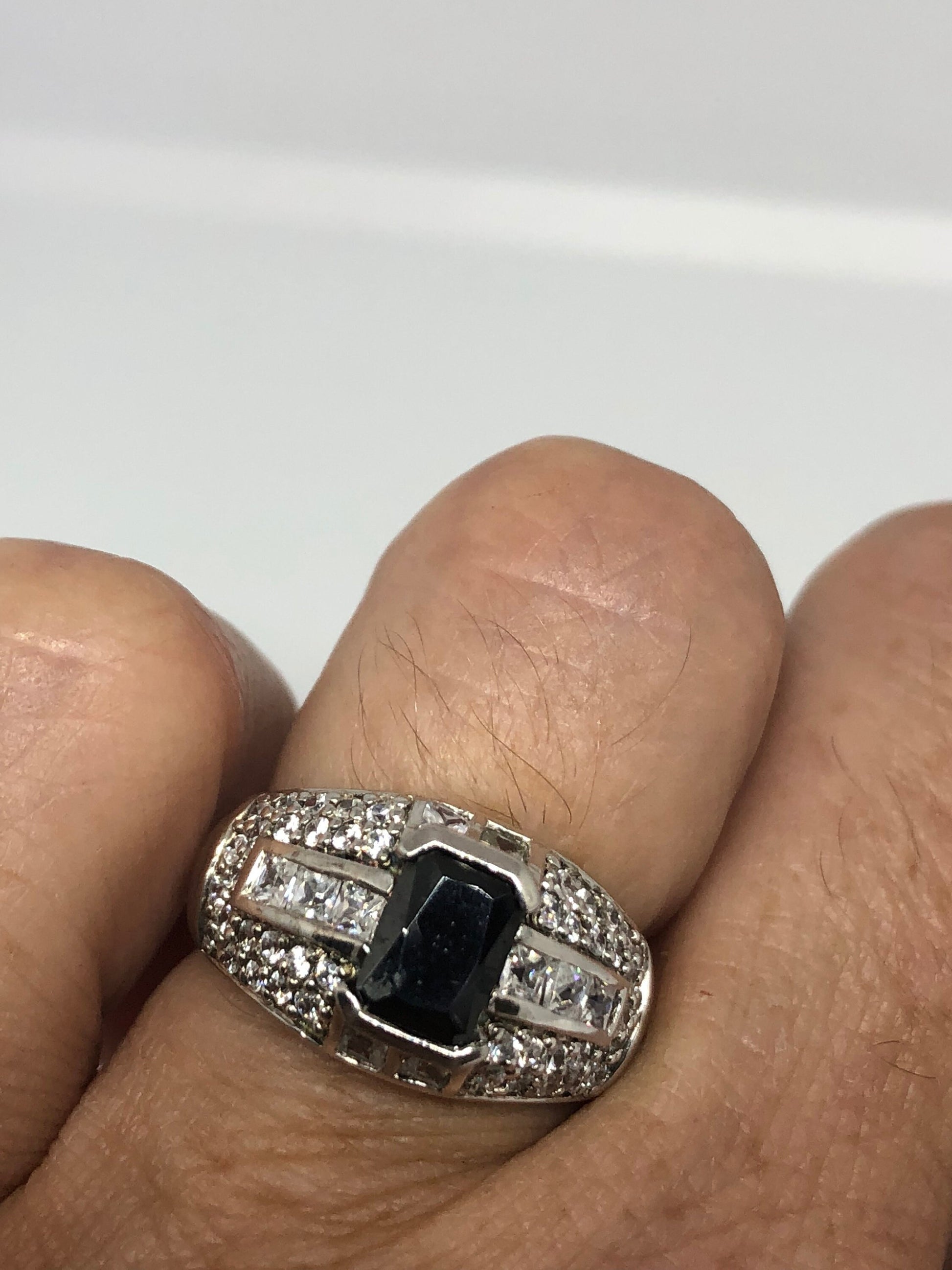 Vintage Handmade Deep Black Sapphire Setting 925 Sterling Silver Gothic Ring