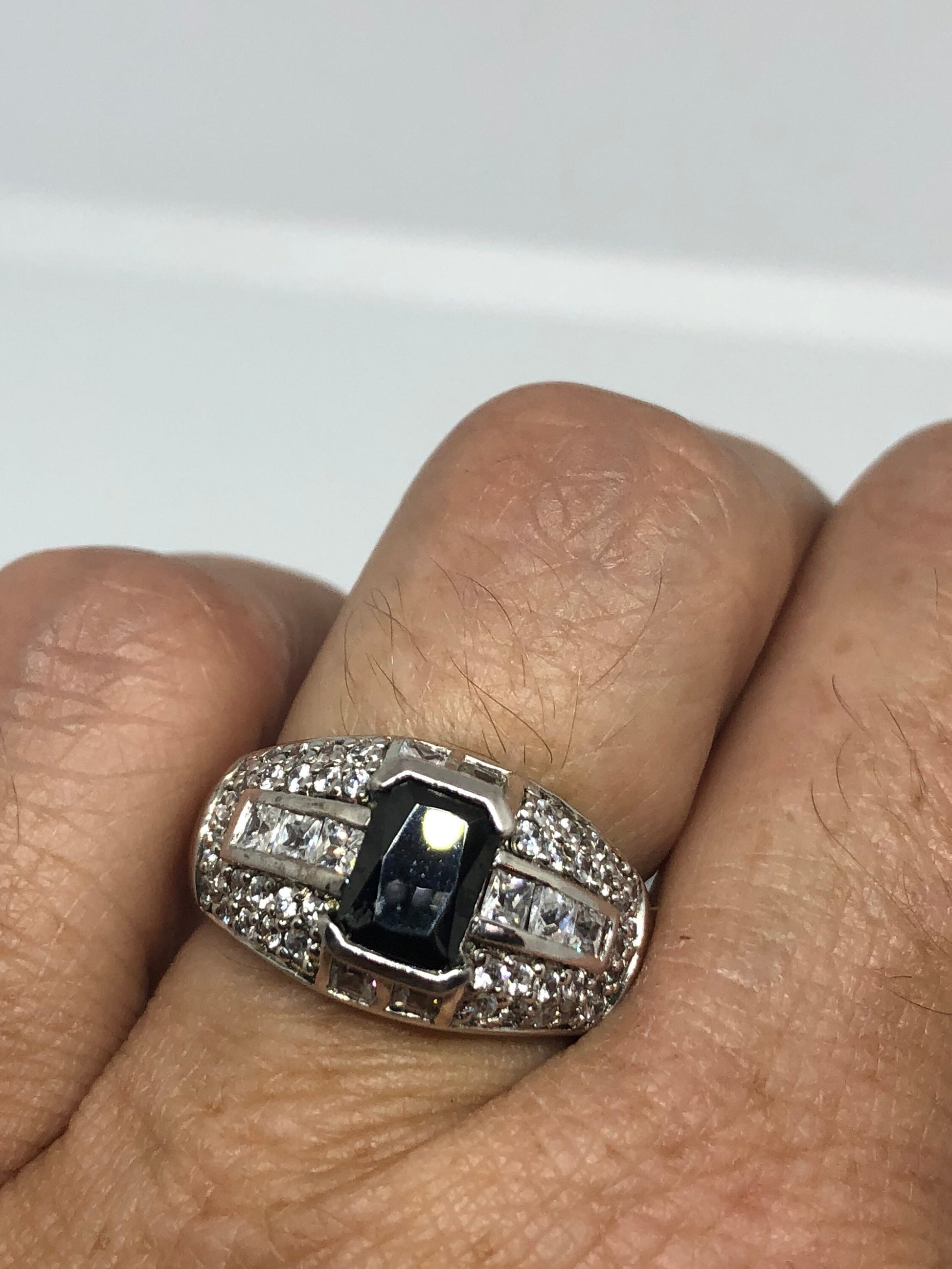 Vintage Handmade Deep Black Sapphire Setting 925 Sterling Silver Gothic Ring