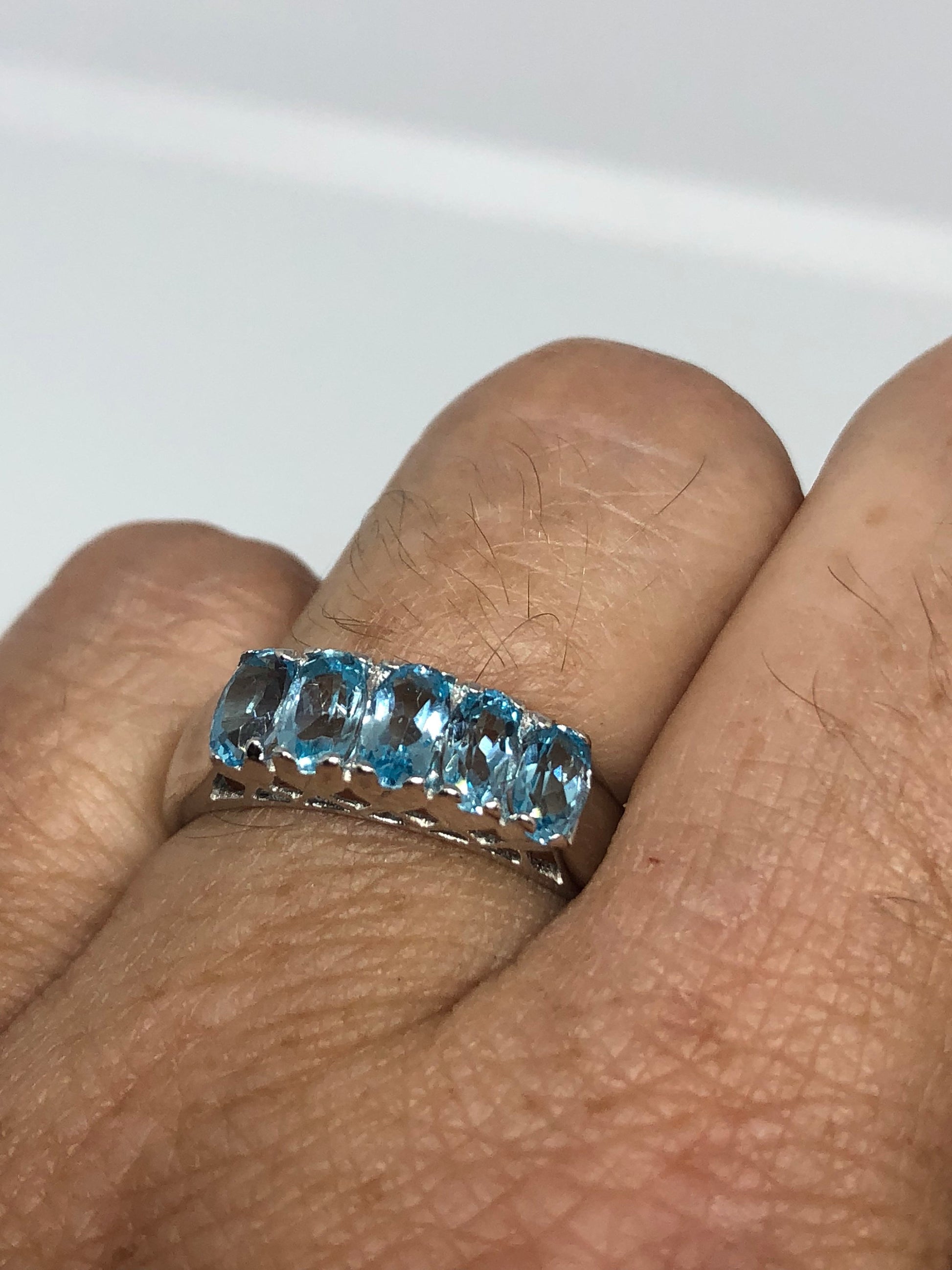 Vintage Genuine Blue Topaz 925 Sterling Silver Rhodium Ring