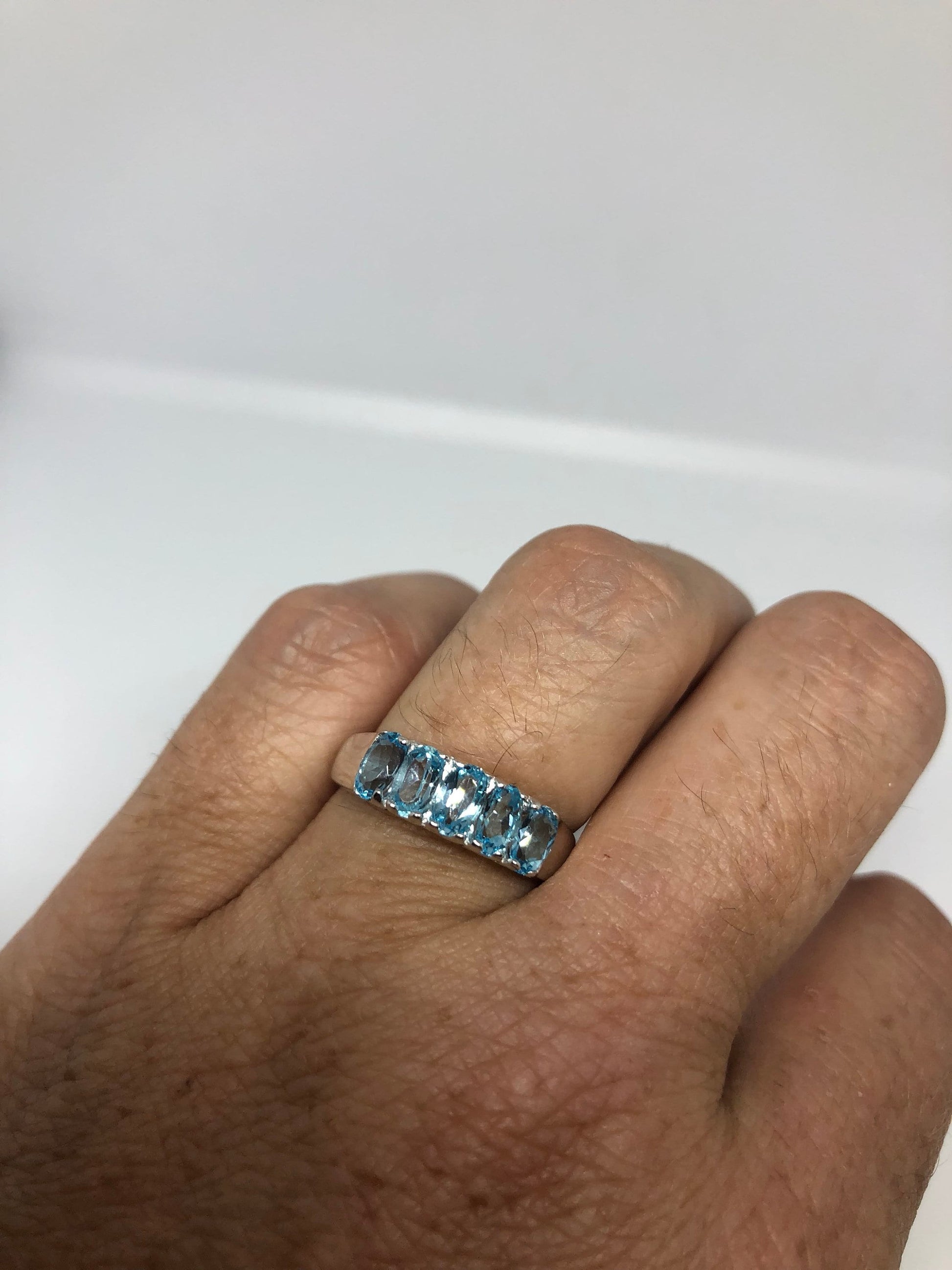 Vintage Genuine Blue Topaz 925 Sterling Silver Rhodium Ring