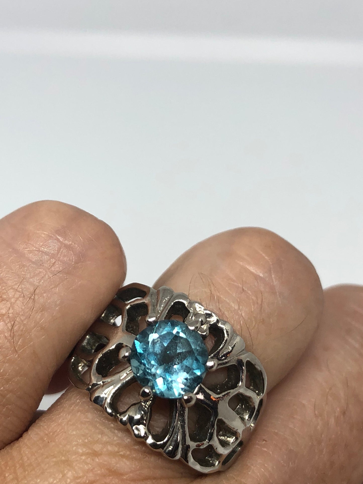 Vintage Genuine Blue Topaz 925 Sterling Silver Ring