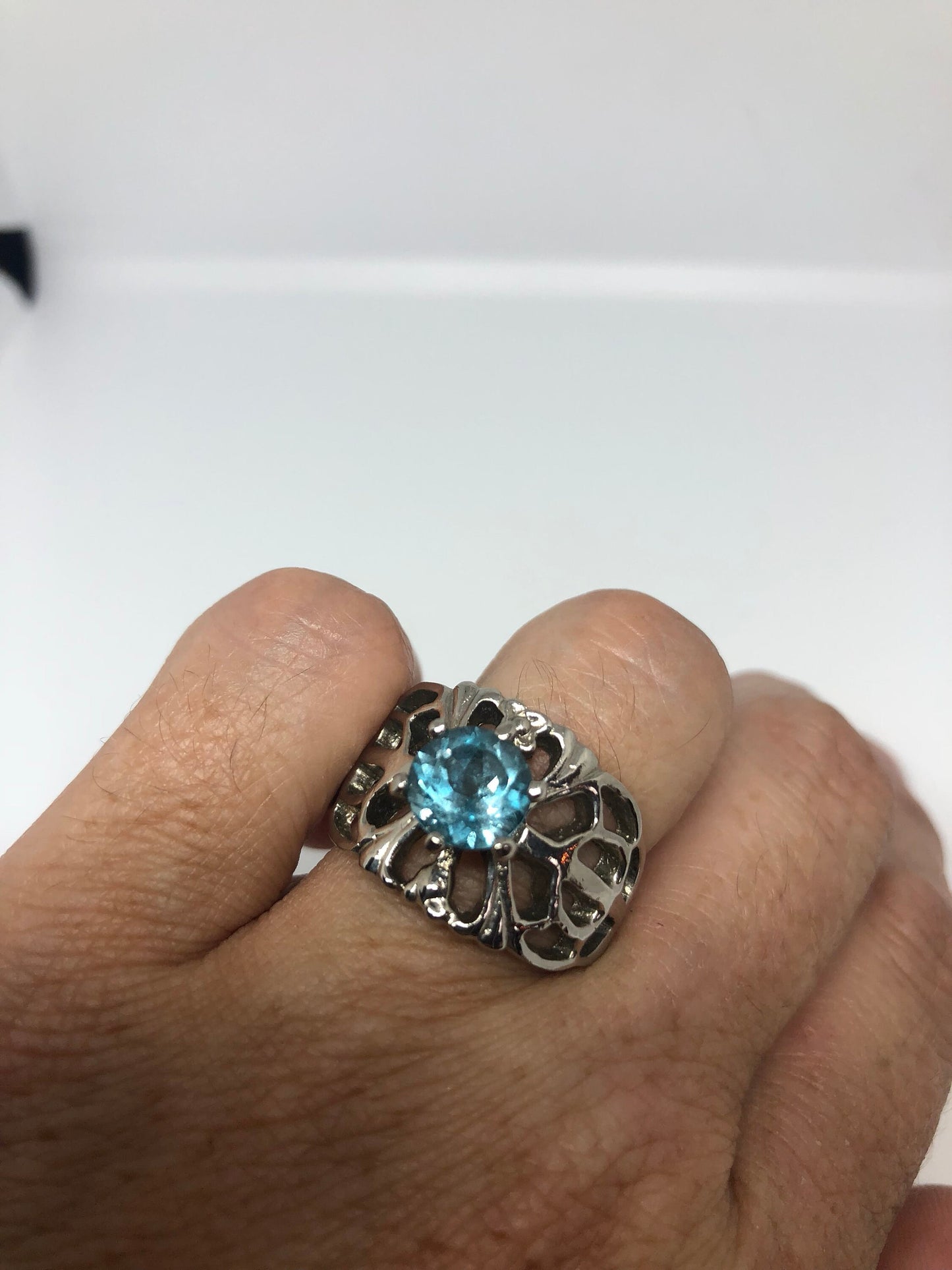 Vintage Genuine Blue Topaz 925 Sterling Silver Ring