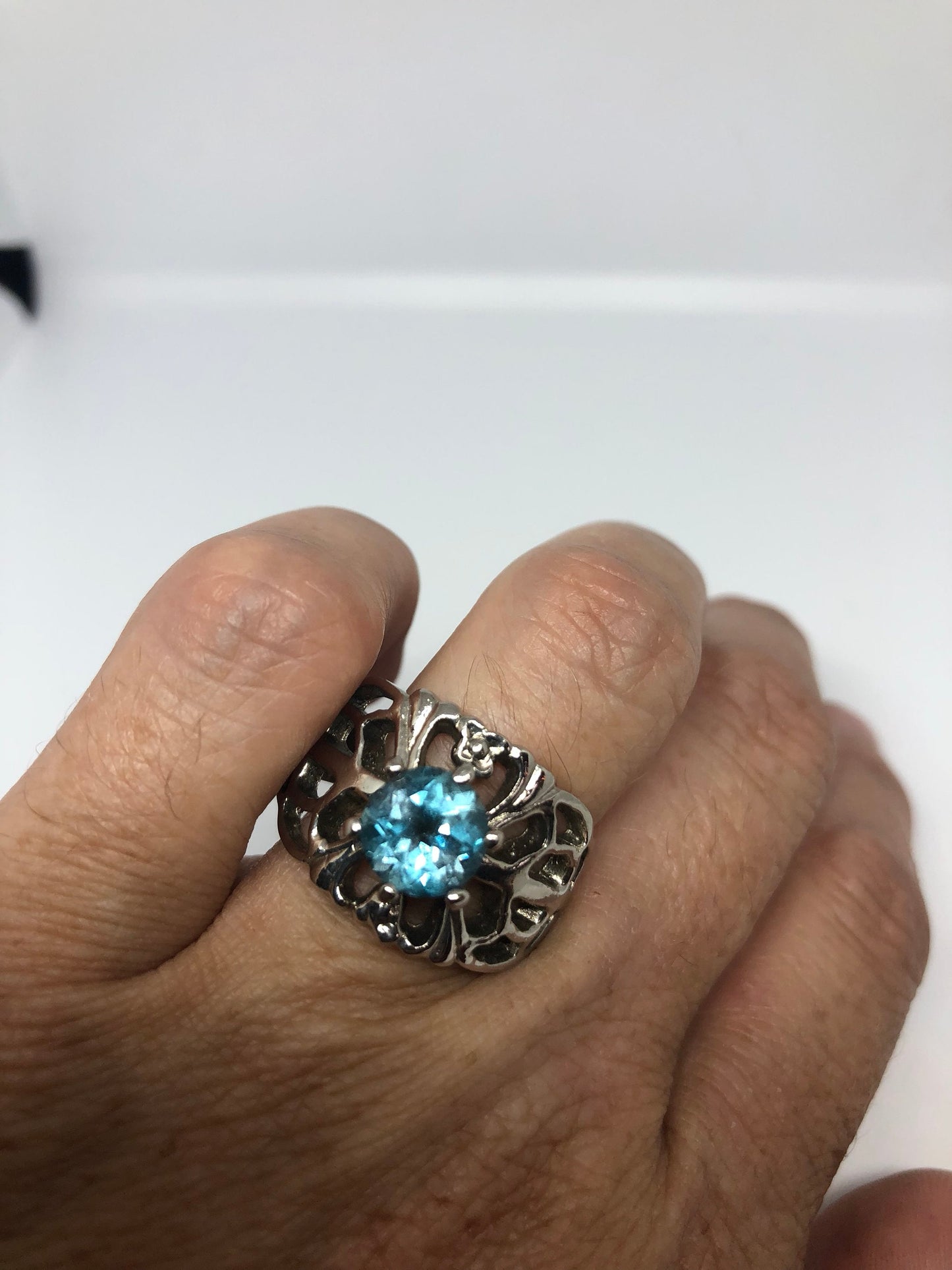 Vintage Genuine Blue Topaz 925 Sterling Silver Ring