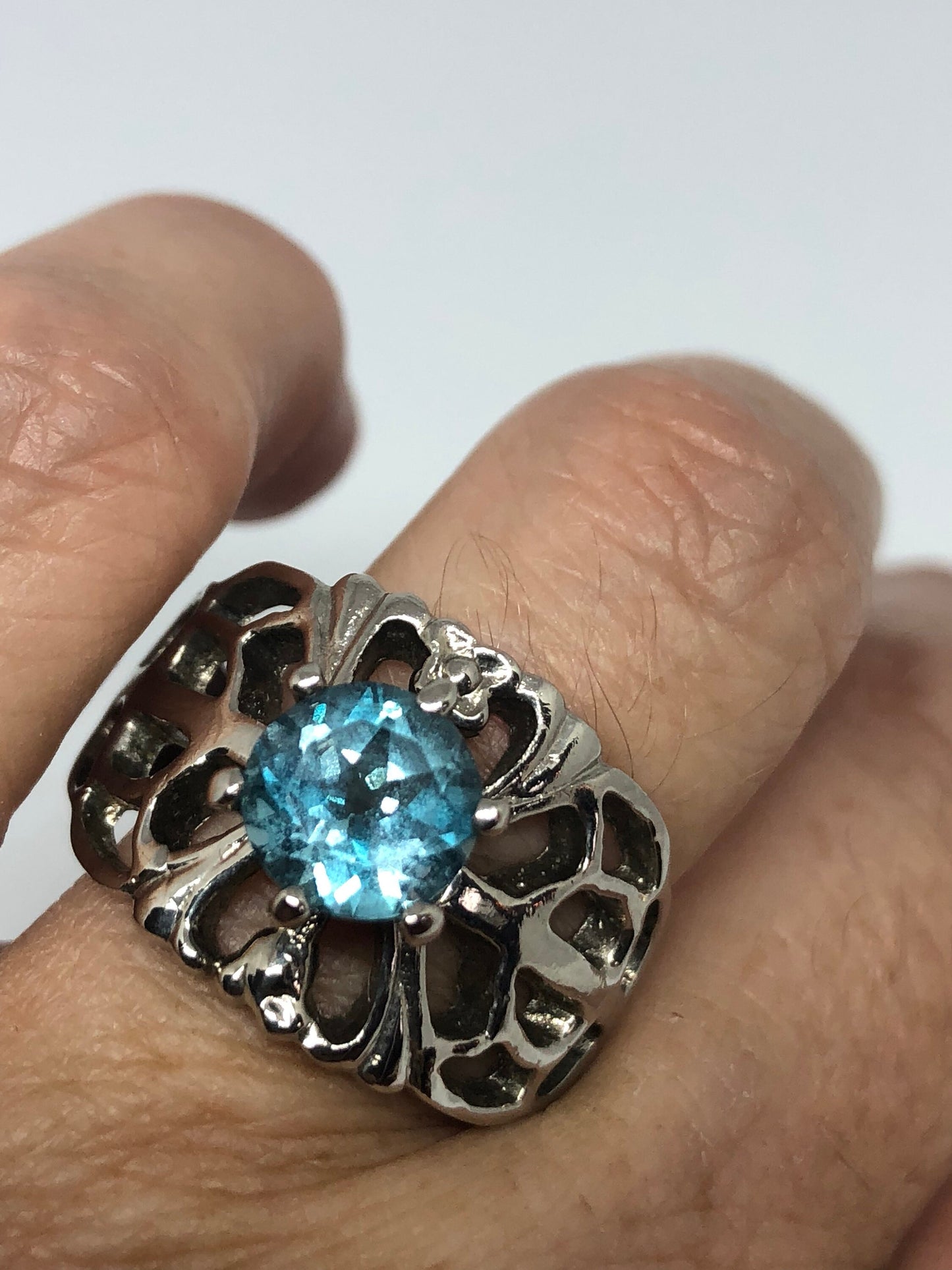 Vintage Genuine Blue Topaz 925 Sterling Silver Ring