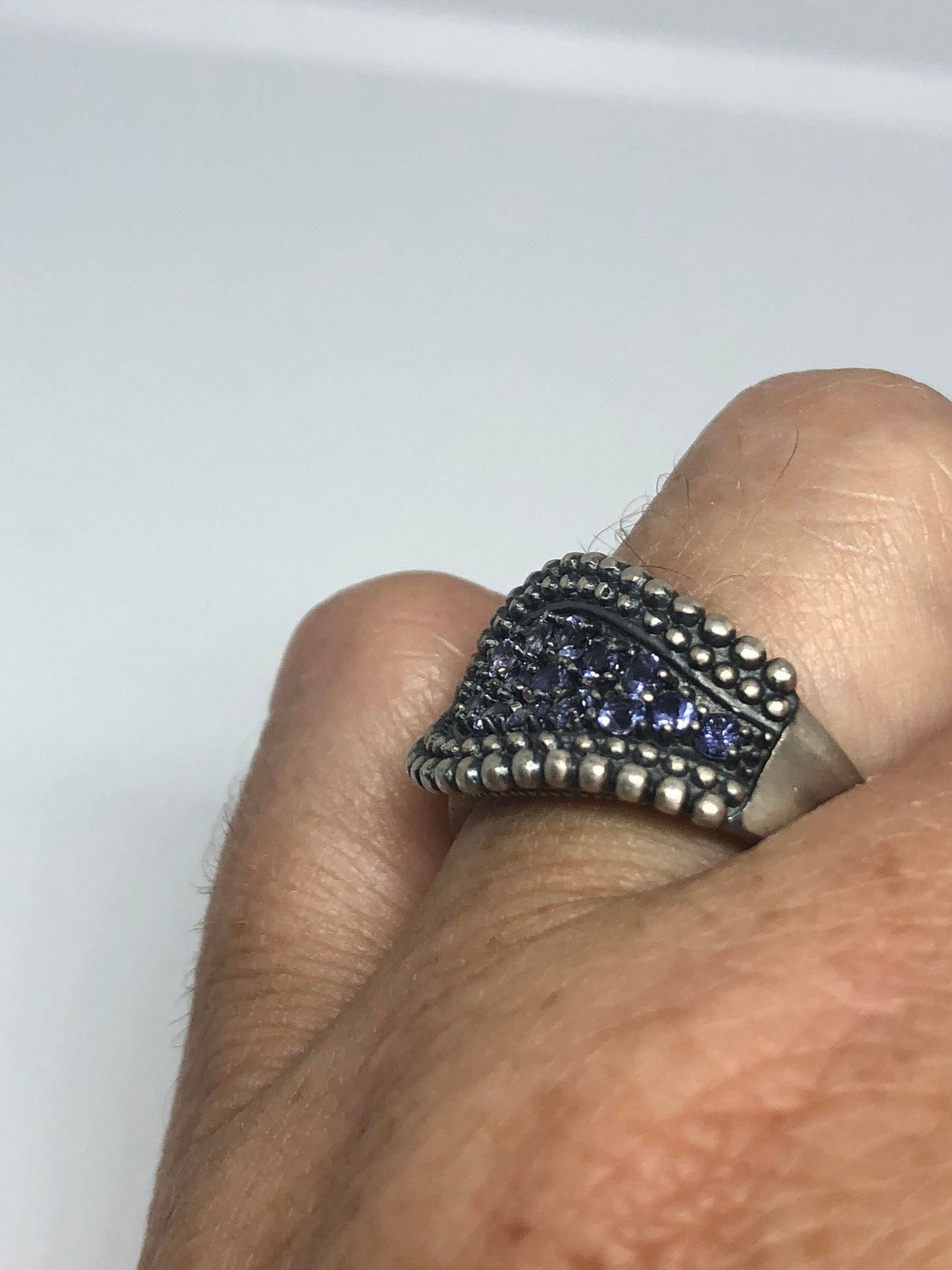 Vintage Handmade Deep Blue Sapphire Setting 925 Sterling Silver Gothic Ring