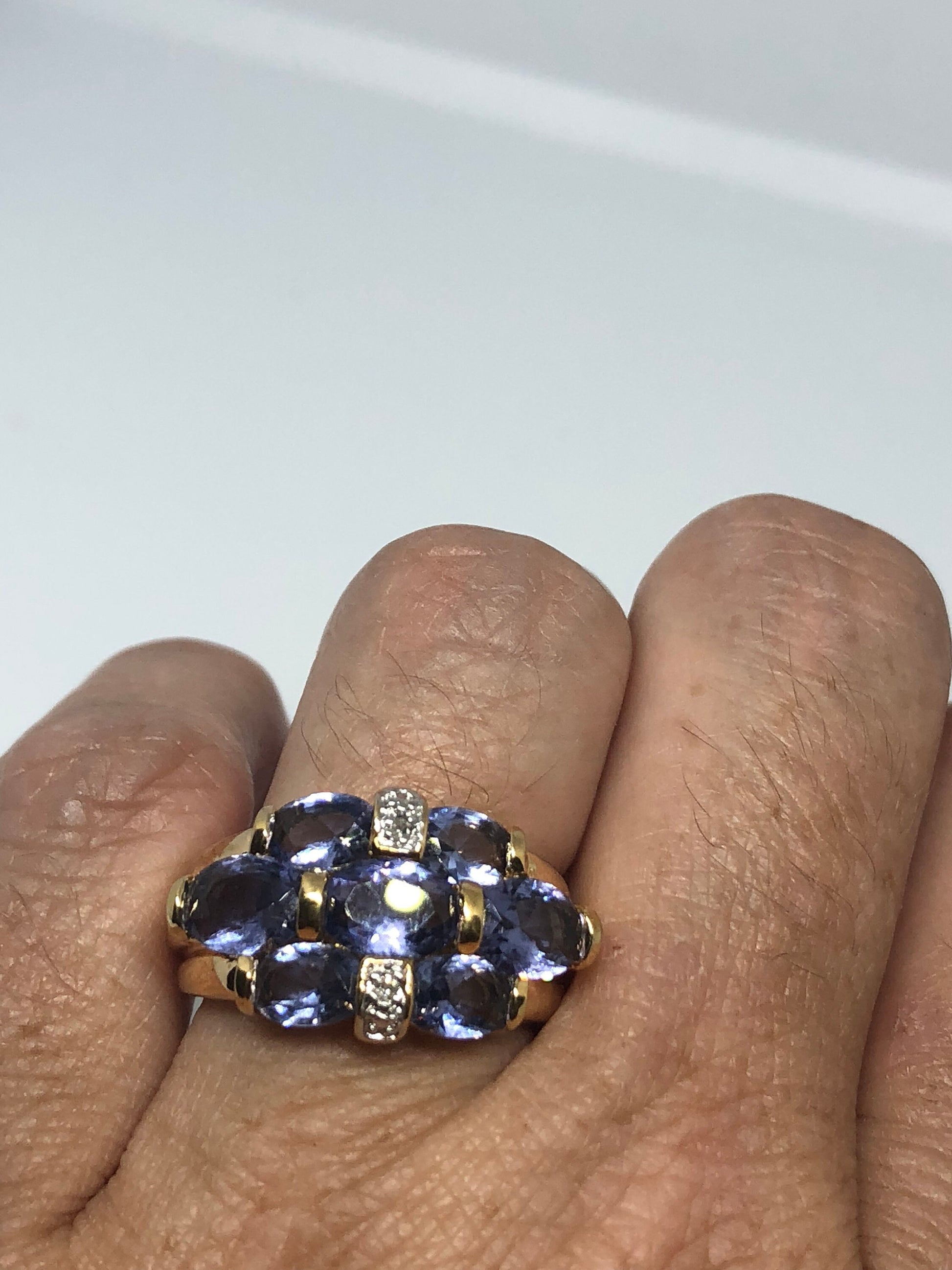 Vintage Handmade Blue Tanzanite Setting Golden 925 Sterling Silver Gothic Ring