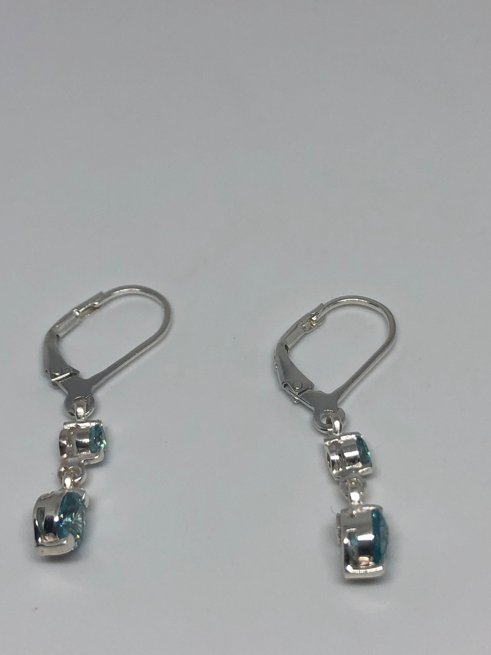 Vintage Genuine Blue Topaz Gemstone 925 Sterling Silver Earrings