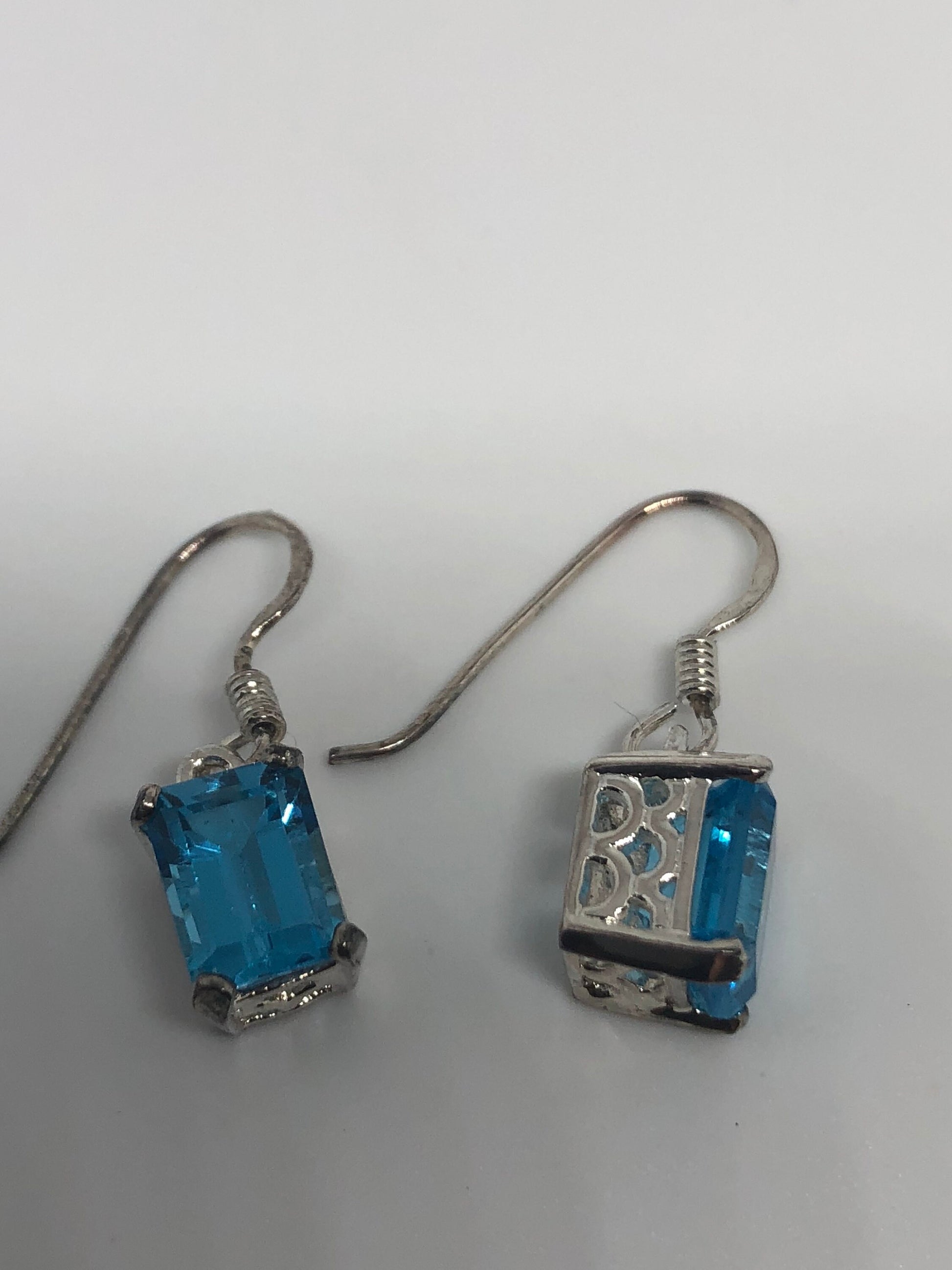 Vintage Genuine Blue Topaz Gemstone 925 Sterling Silver Earrings