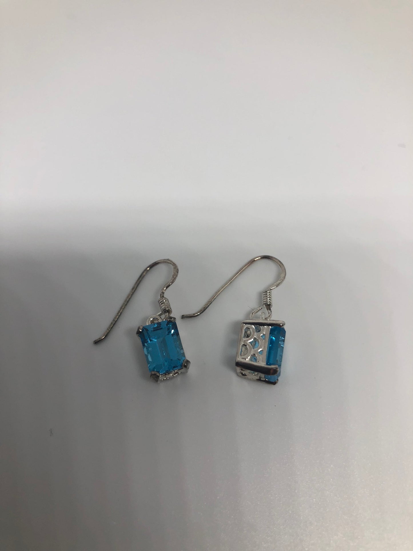 Vintage Genuine Blue Topaz Gemstone 925 Sterling Silver Earrings