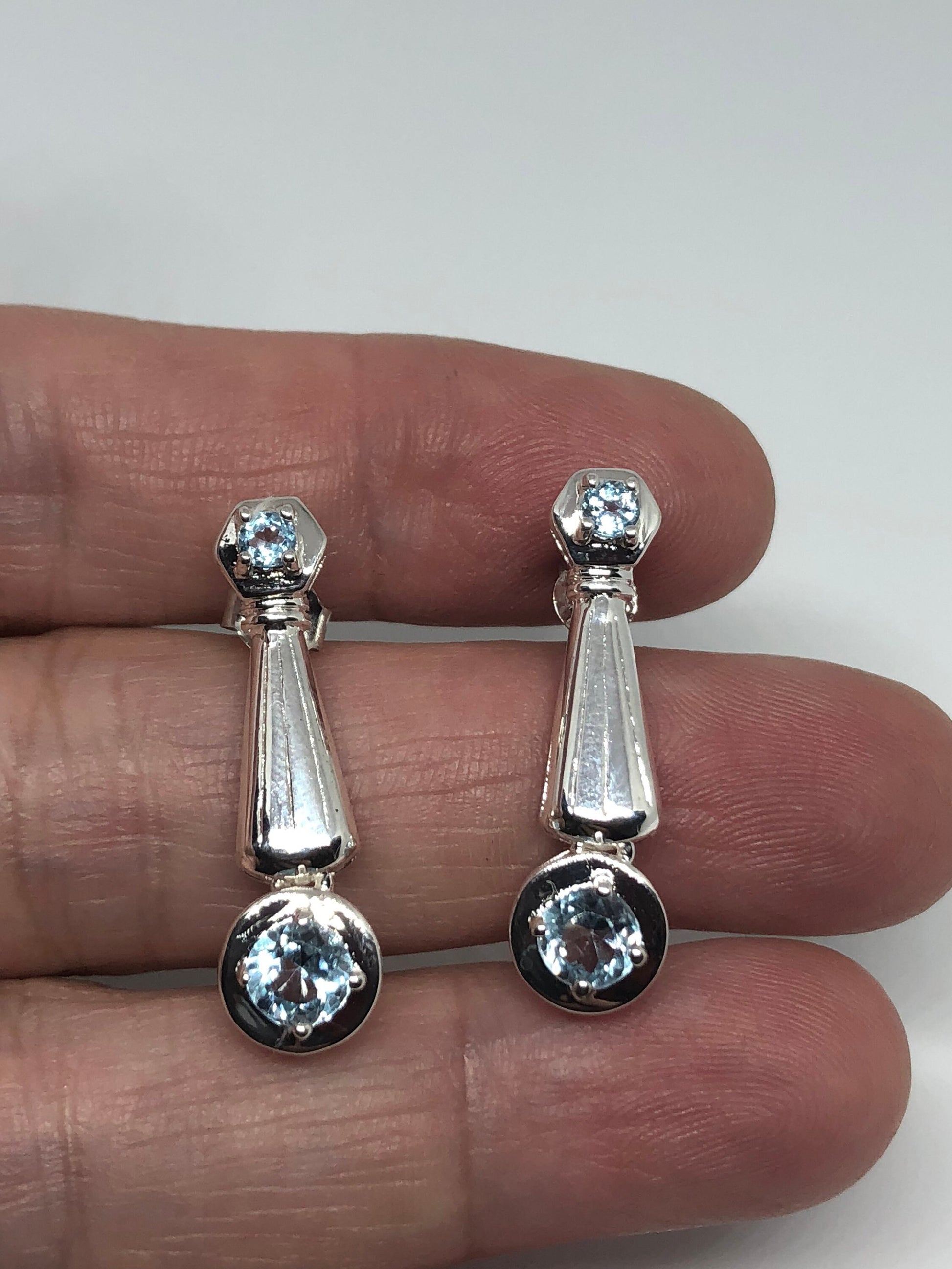 Vintage Genuine Blue Topaz Gemstone 925 Sterling Silver Earrings