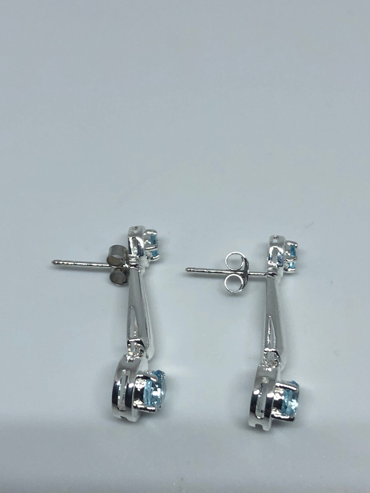 Vintage Genuine Blue Topaz Gemstone 925 Sterling Silver Earrings