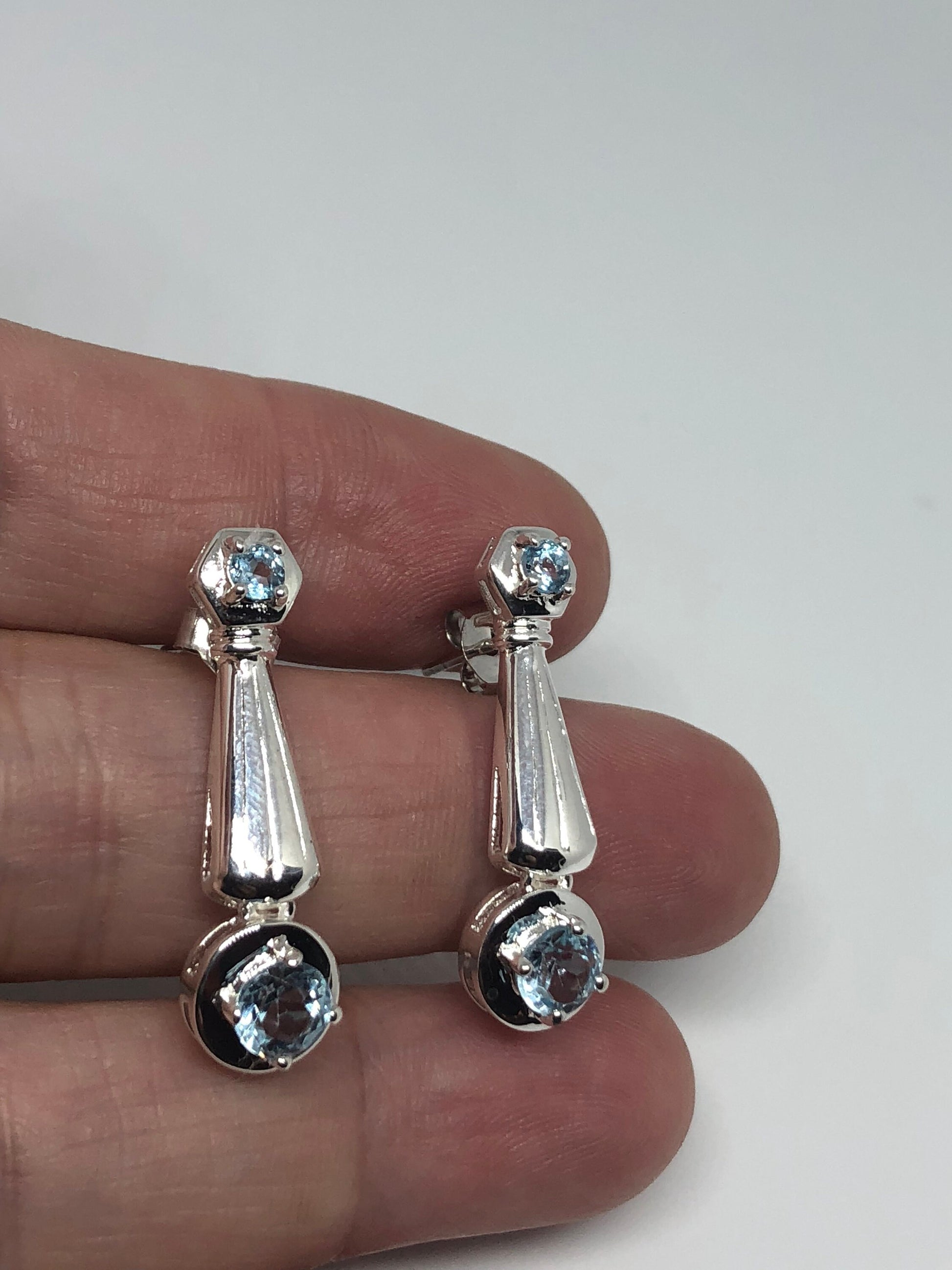 Vintage Genuine Blue Topaz Gemstone 925 Sterling Silver Earrings