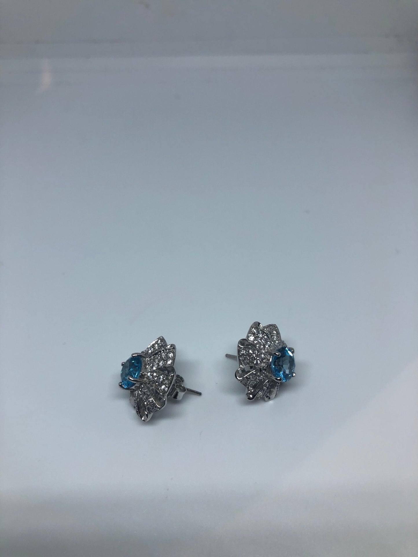 Vintage Mixed Genuine Blue Topaz Gemstone Filigree 925 Sterling Silver Earrings