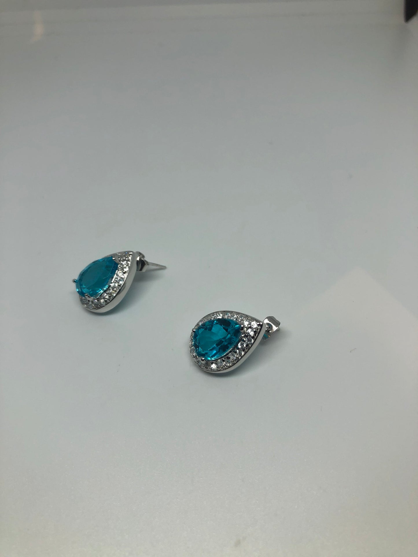 Vintage Mixed Genuine Blue Topaz Gemstone Filigree 925 Sterling Silver Earrings