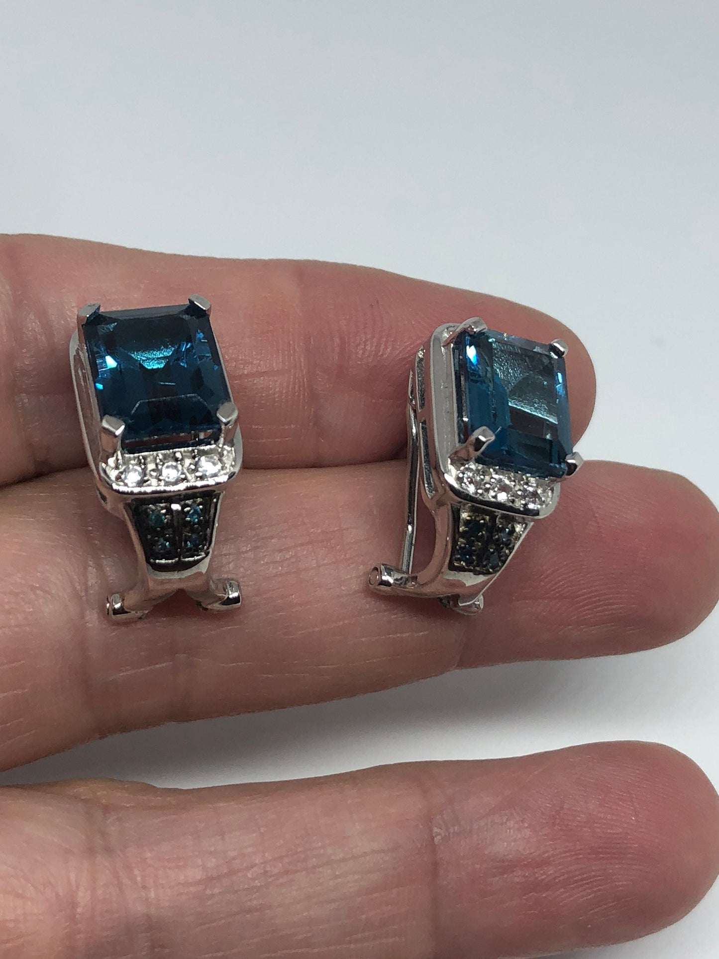 Vintage Mixed Genuine Blue Topaz Gemstone Filigree 925 Sterling Silver Earrings