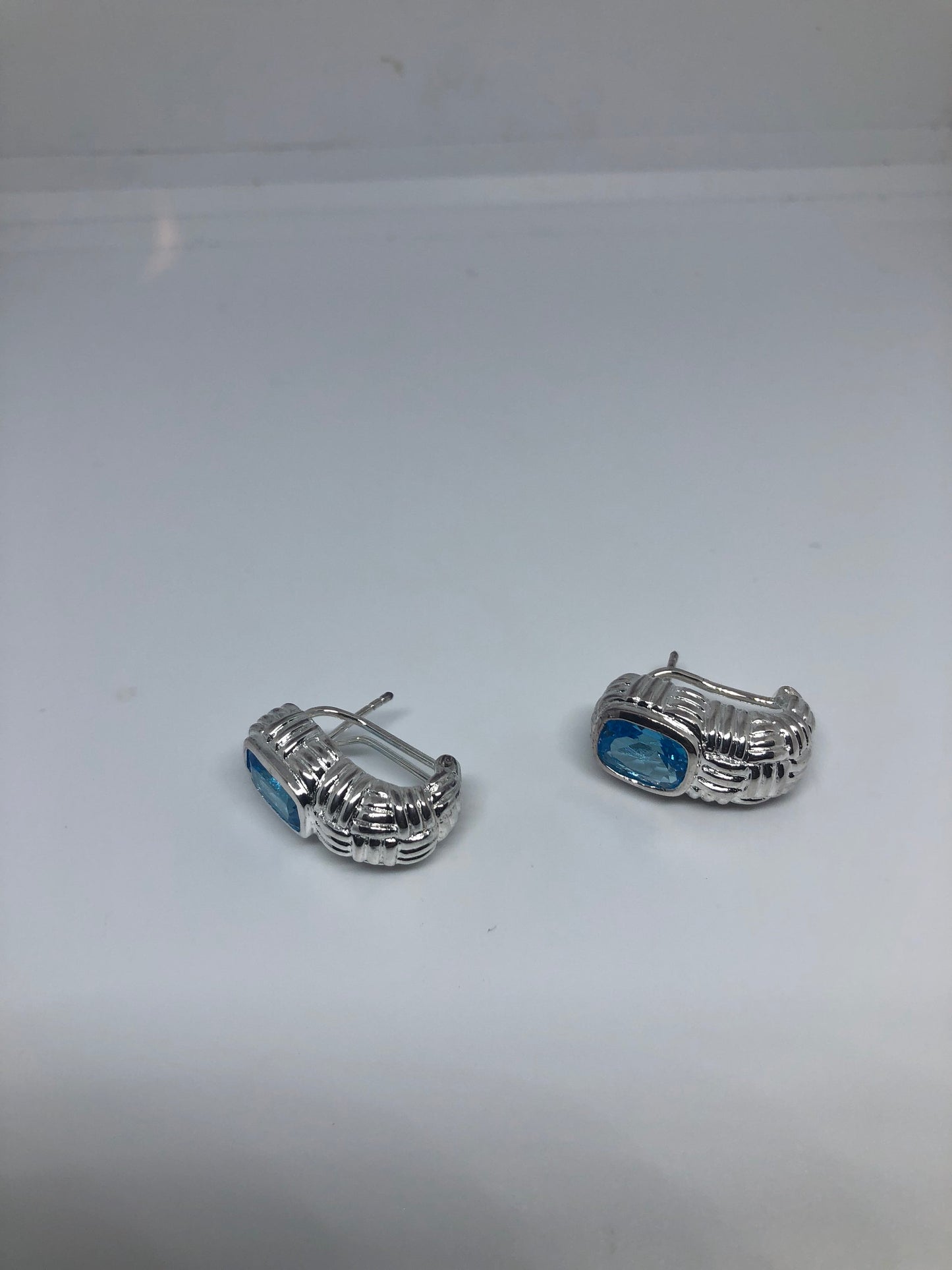 Vintage Mixed Genuine Blue Topaz Gemstone Filigree 925 Sterling Silver Earrings