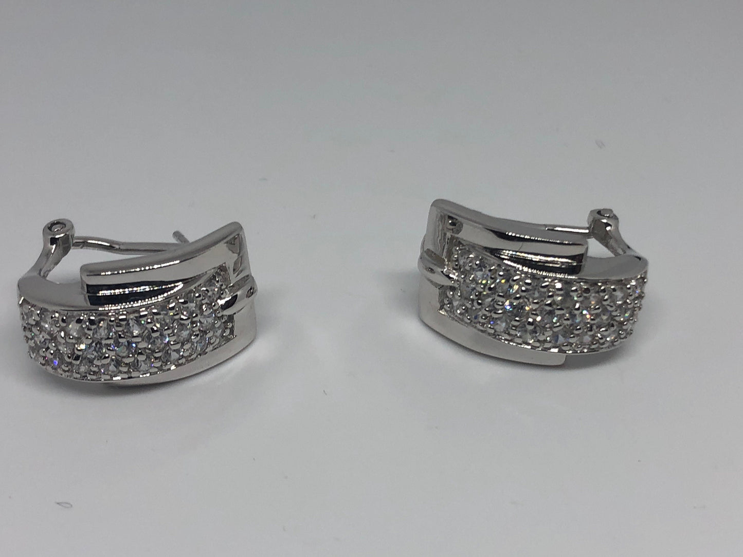 Vintage Handmade Sterling Silver diamond look White Sapphire Gemstone buckle Earrings