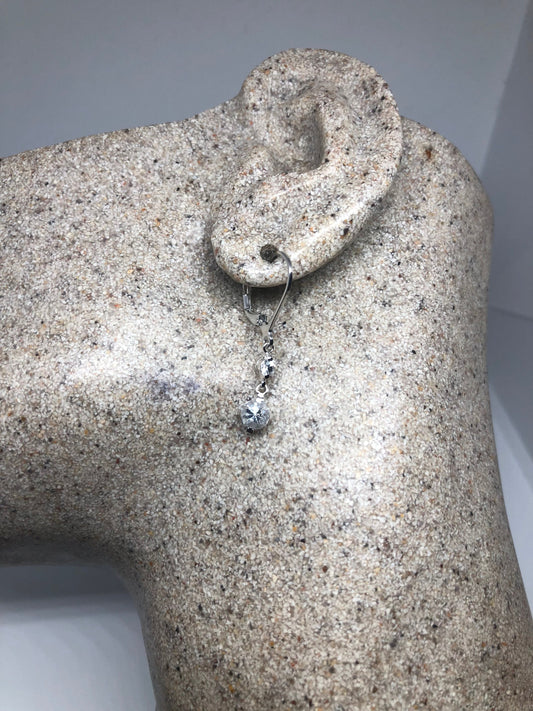 Vintage Handmade Sterling Silver diamond look White Sapphire Gemstone drop Earrings