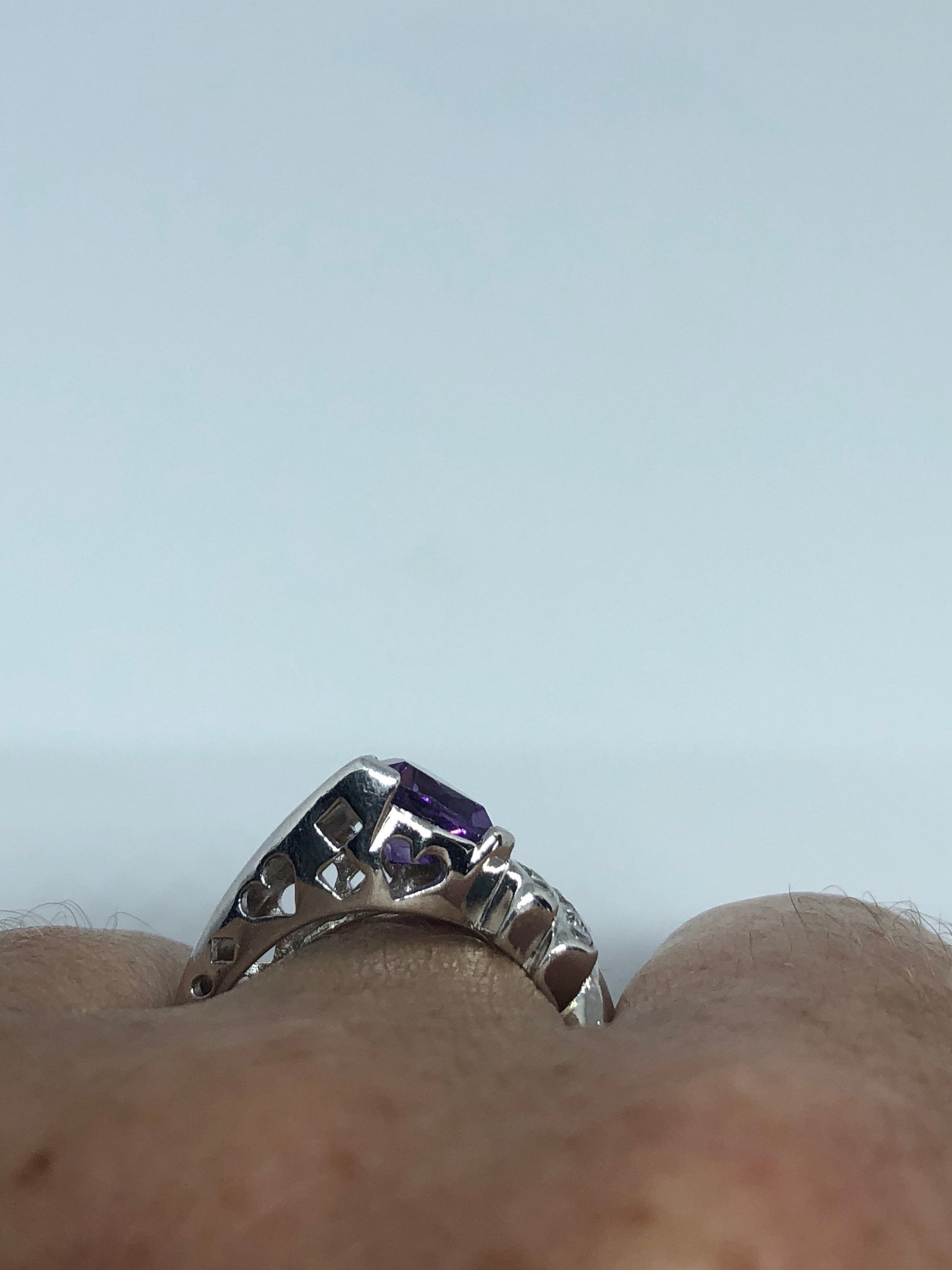 Vintage Handmade Deep Purple Genuine Amethyst Setting 925 Sterling Silver Gothic Ring