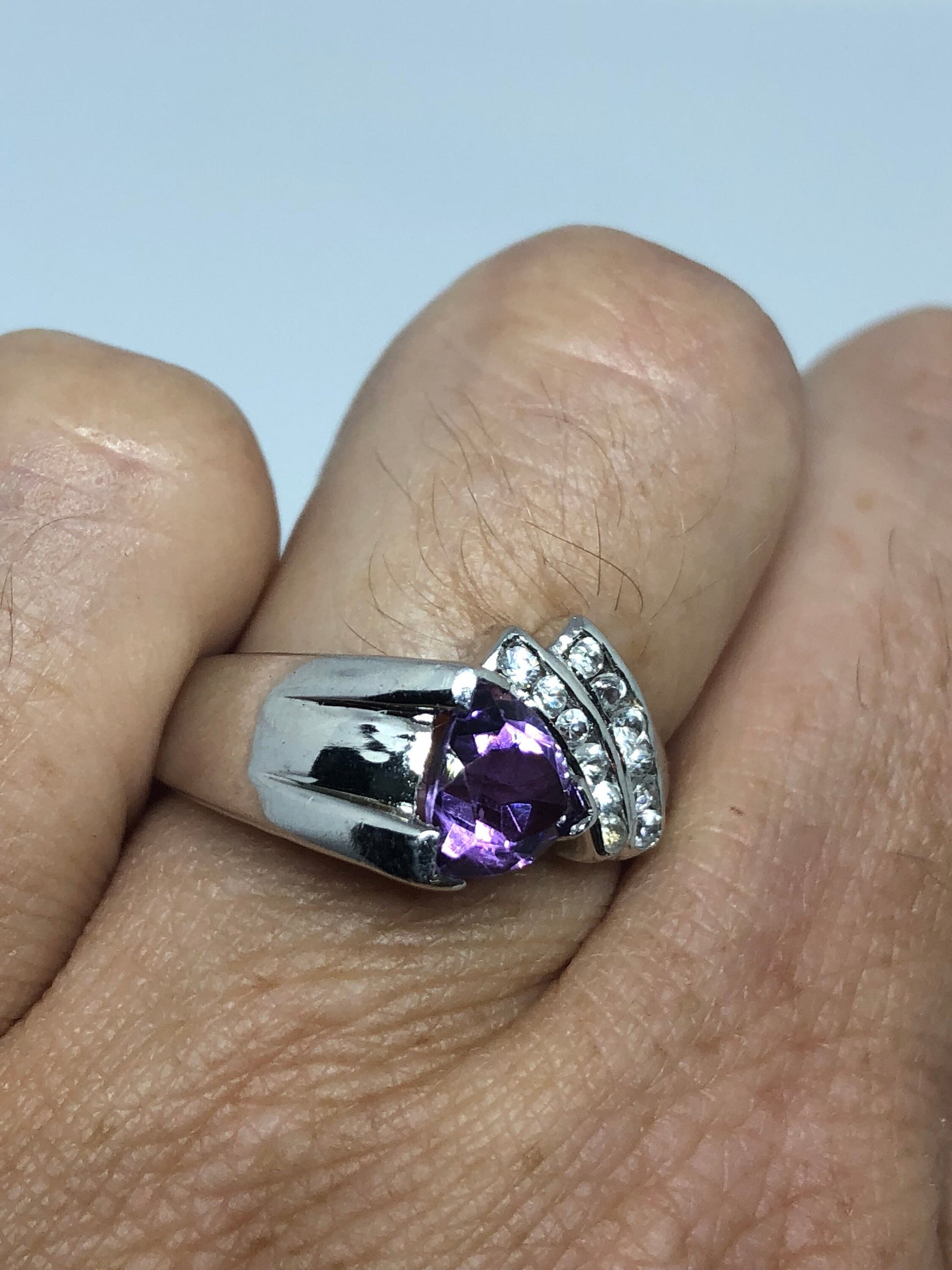 Vintage Handmade Deep Purple Genuine Amethyst Setting 925 Sterling Silver Gothic Ring