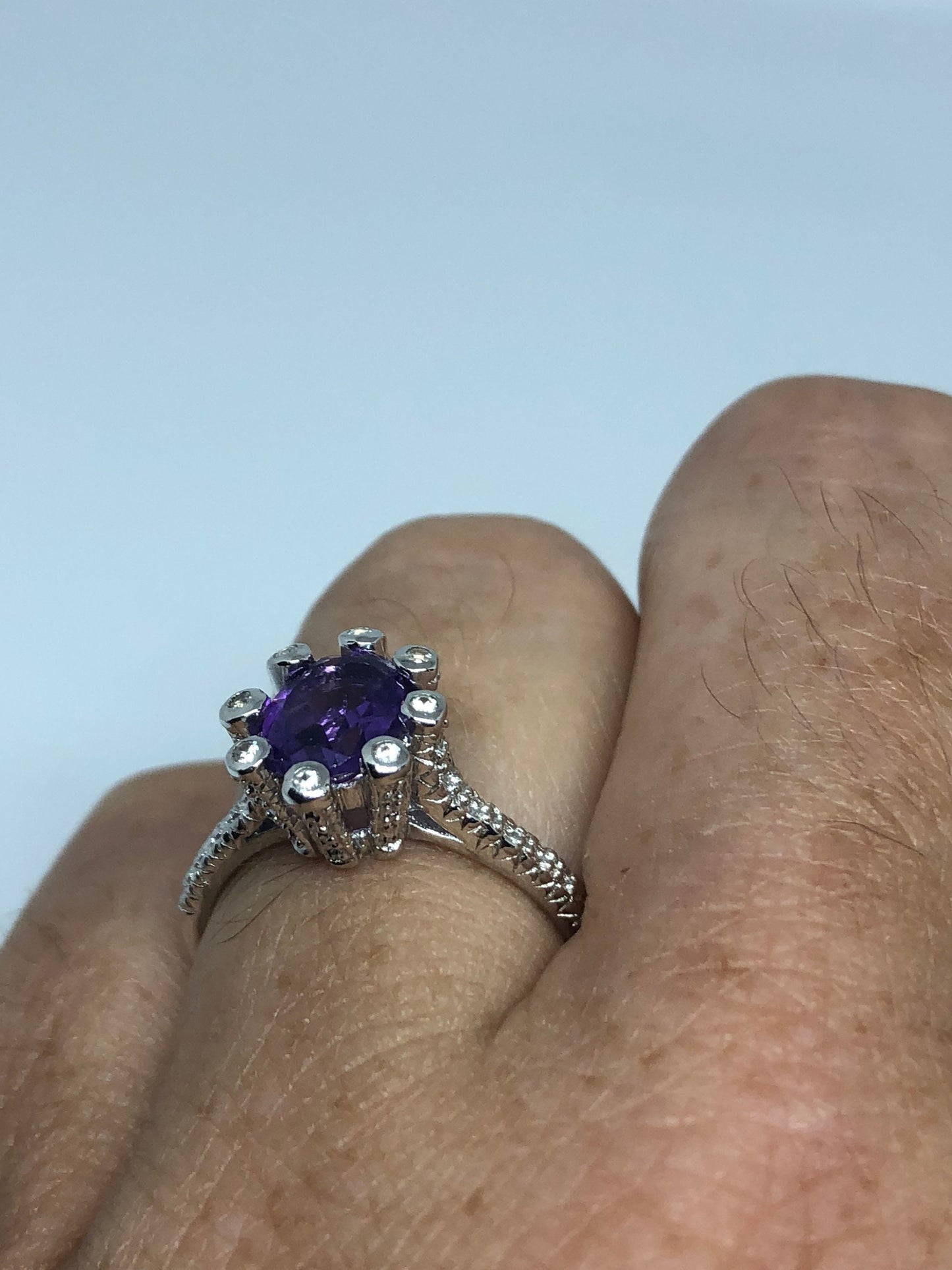 Vintage Handmade Deep Purple Genuine Amethyst Setting 925 Sterling Silver Gothic Ring