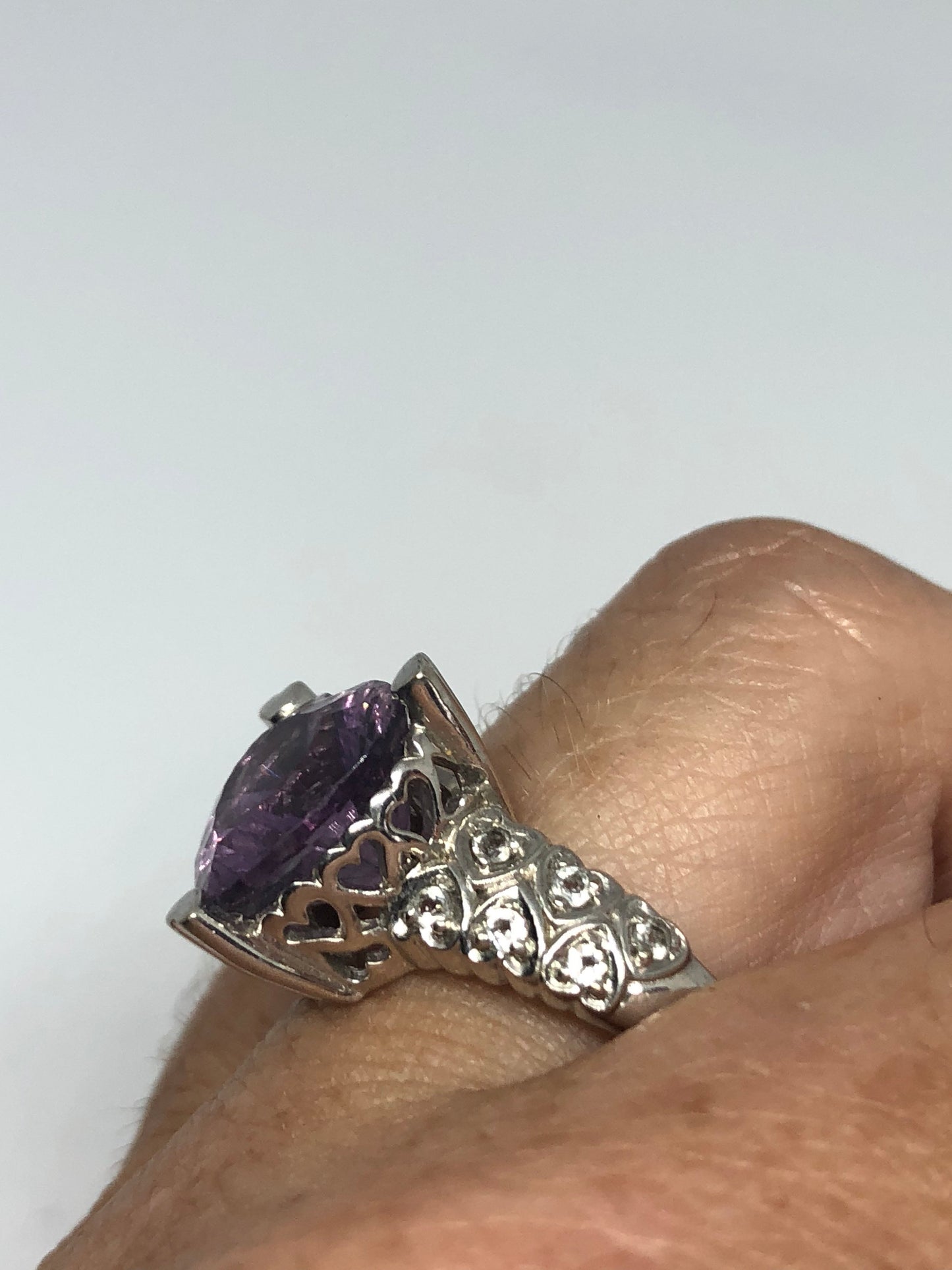 Vintage Handmade Deep Purple Genuine Amethyst Setting 925 Sterling Silver Gothic Ring