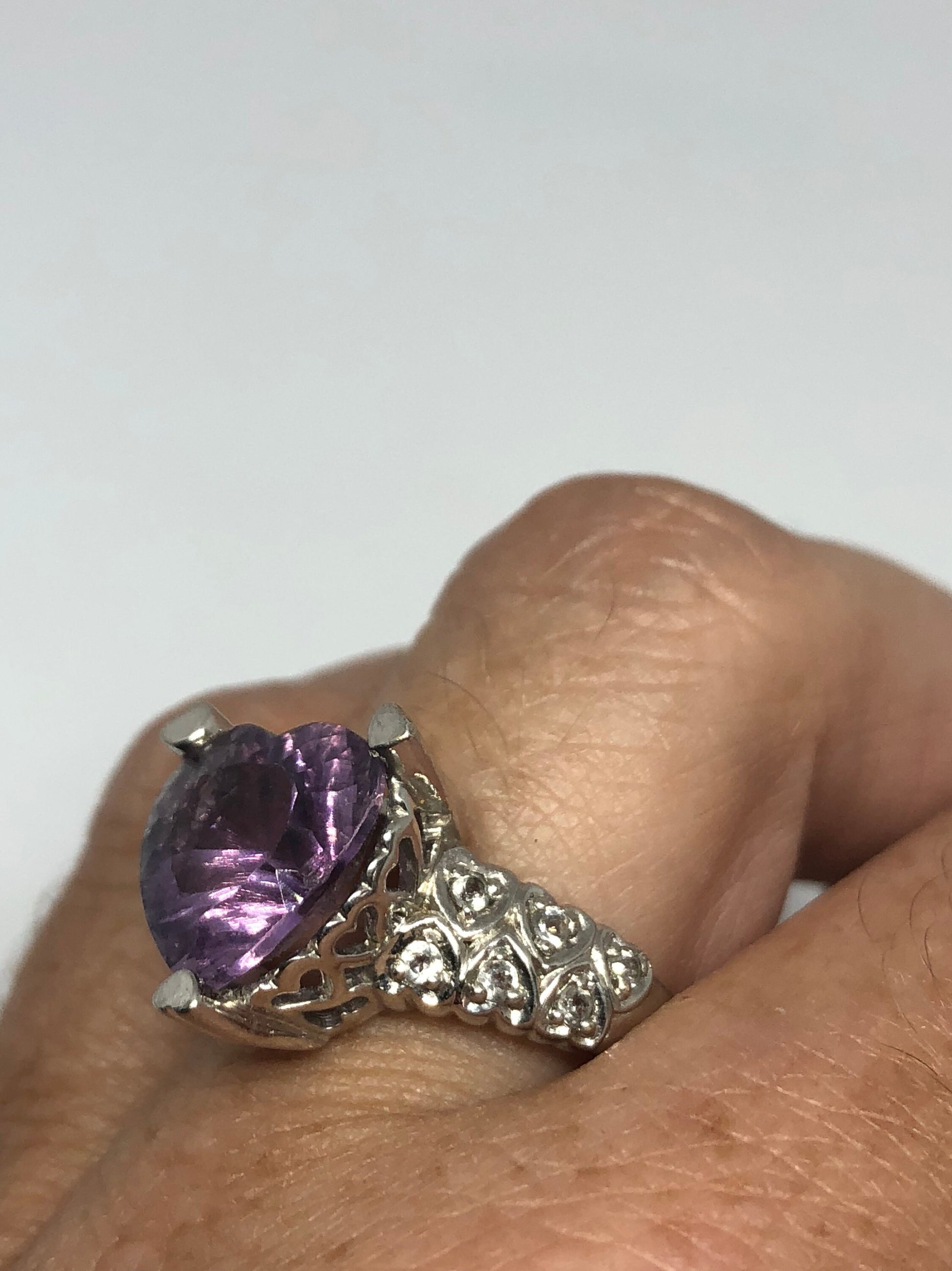 Vintage Handmade Deep Purple Genuine Amethyst Setting 925 Sterling Silver Gothic Ring