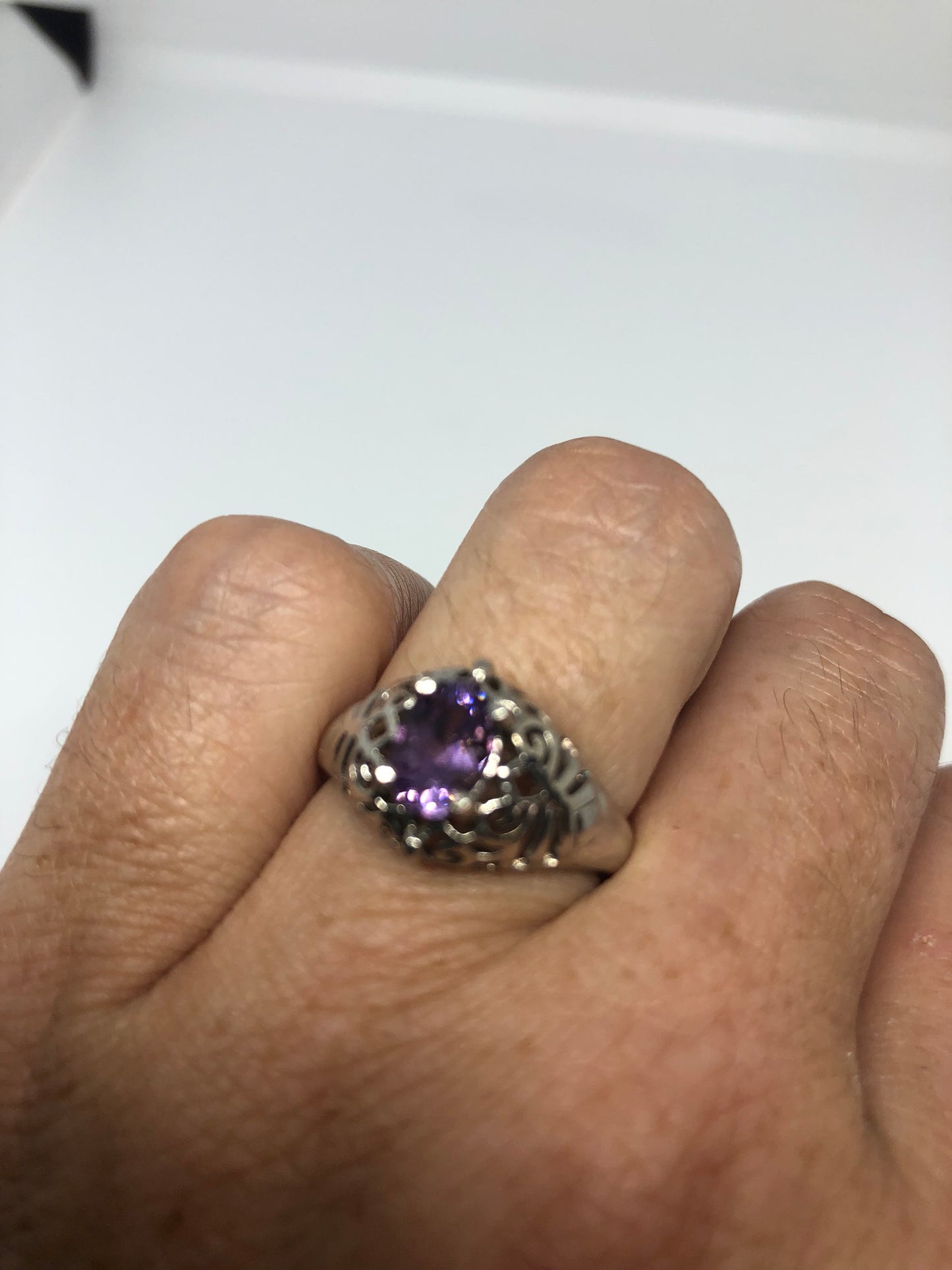 Vintage Handmade Deep Purple Genuine Amethyst Setting 925 Sterling Silver Gothic Ring