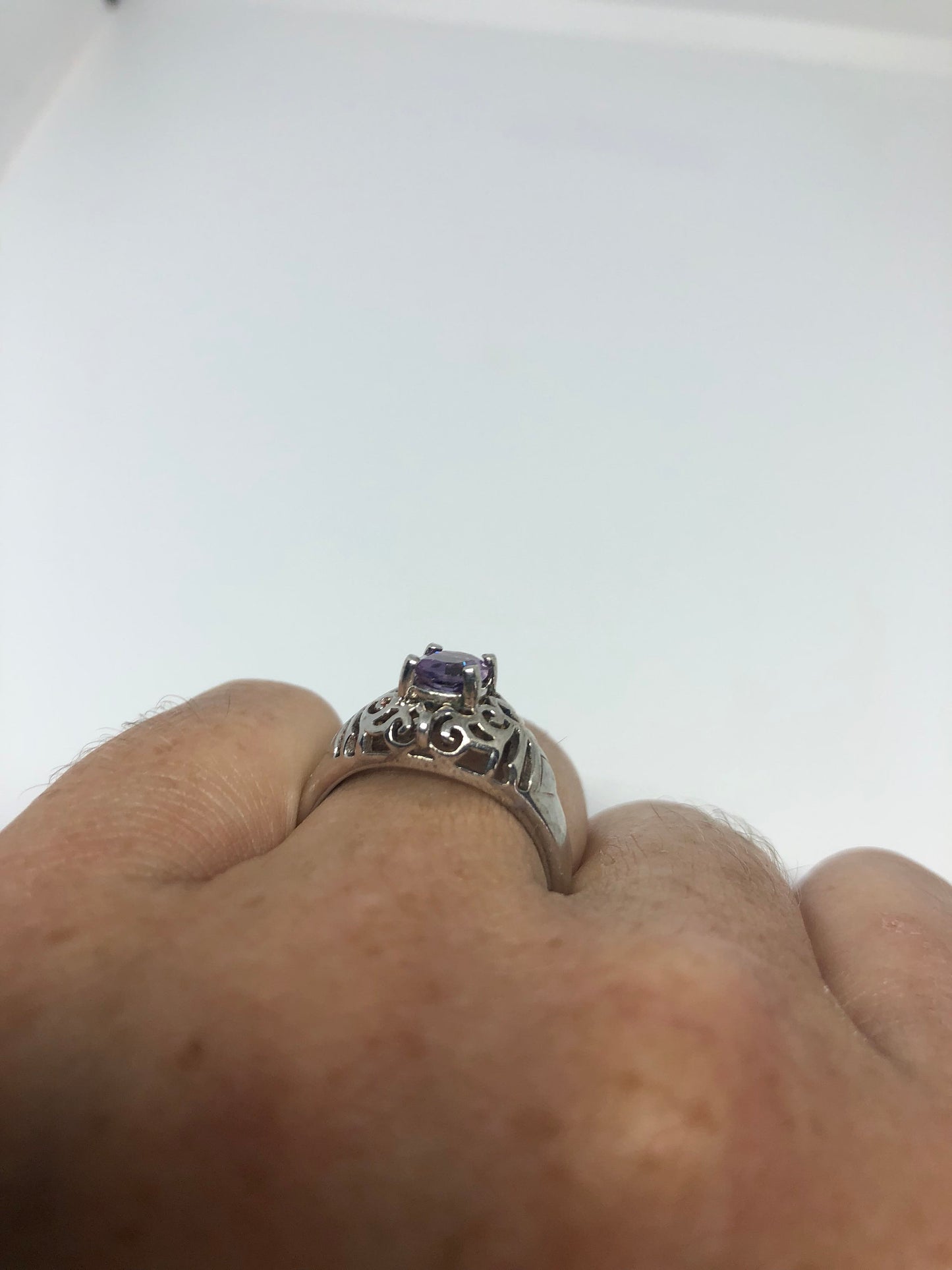 Vintage Handmade Deep Purple Genuine Amethyst Setting 925 Sterling Silver Gothic Ring