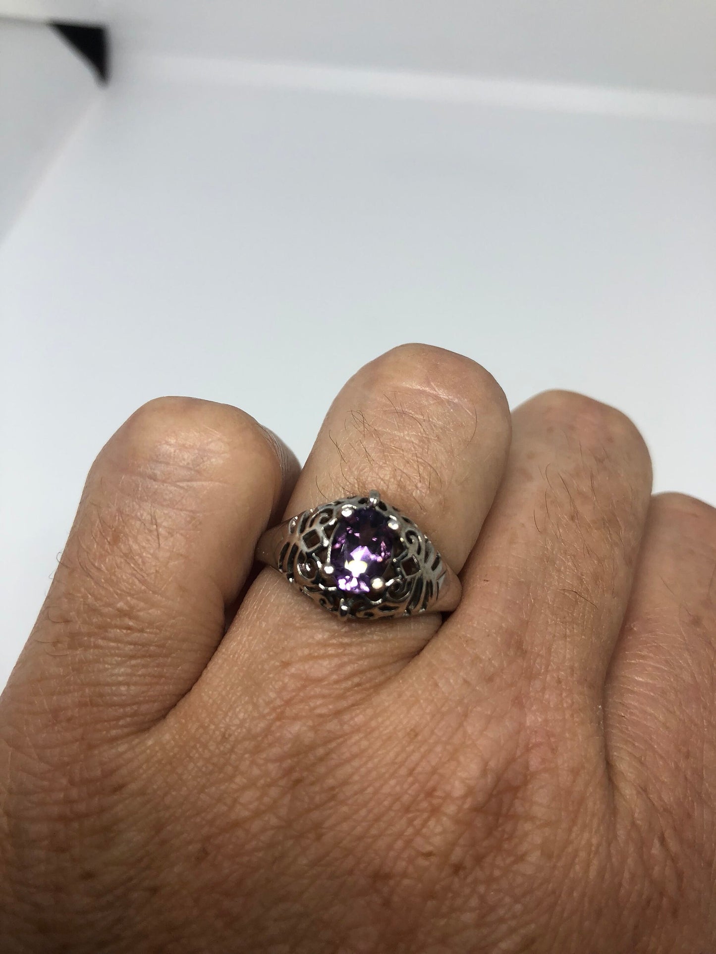 Vintage Handmade Deep Purple Genuine Amethyst Setting 925 Sterling Silver Gothic Ring