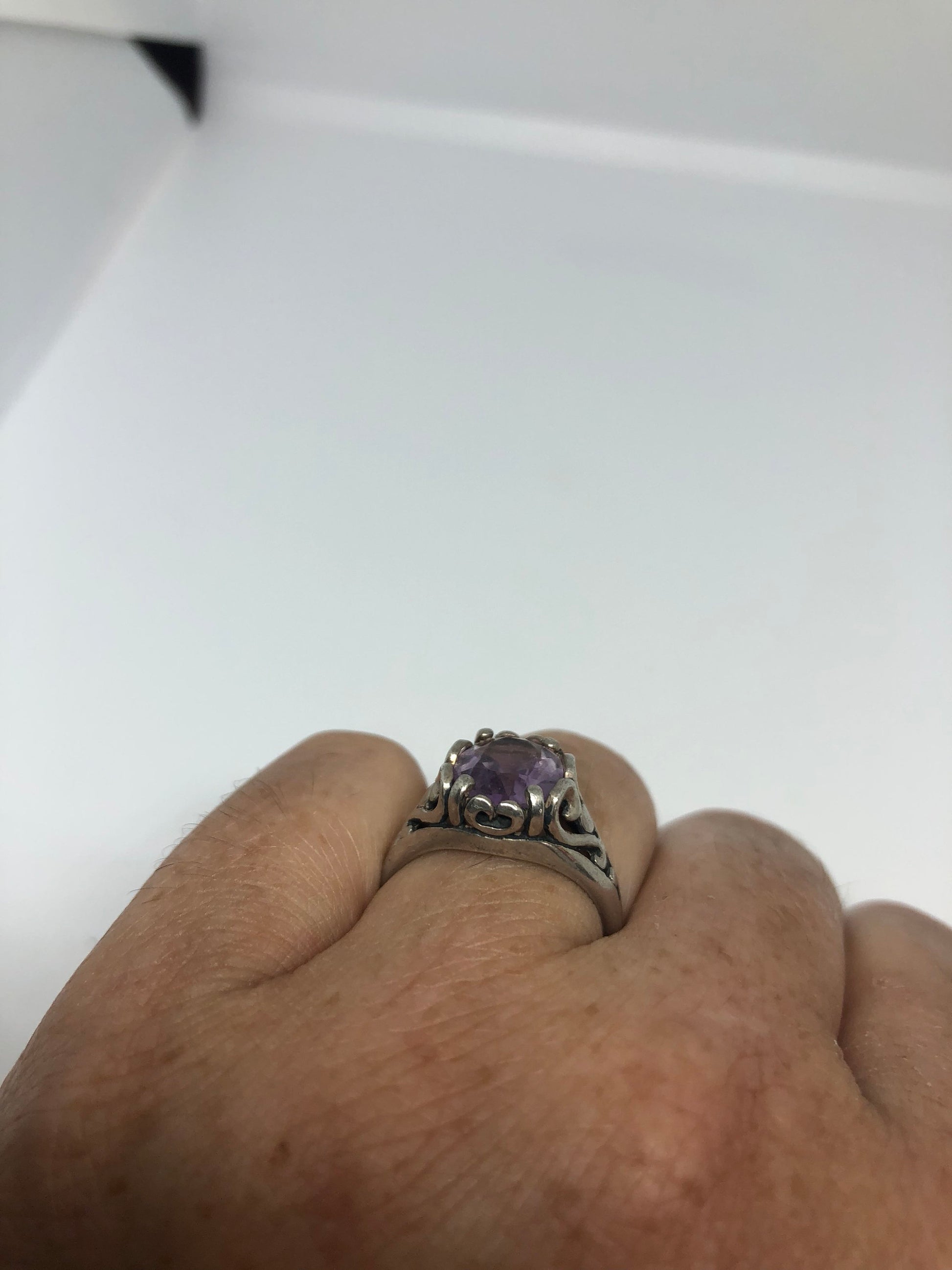 Vintage Handmade Deep Purple Genuine Amethyst Setting 925 Sterling Silver Gothic Ring