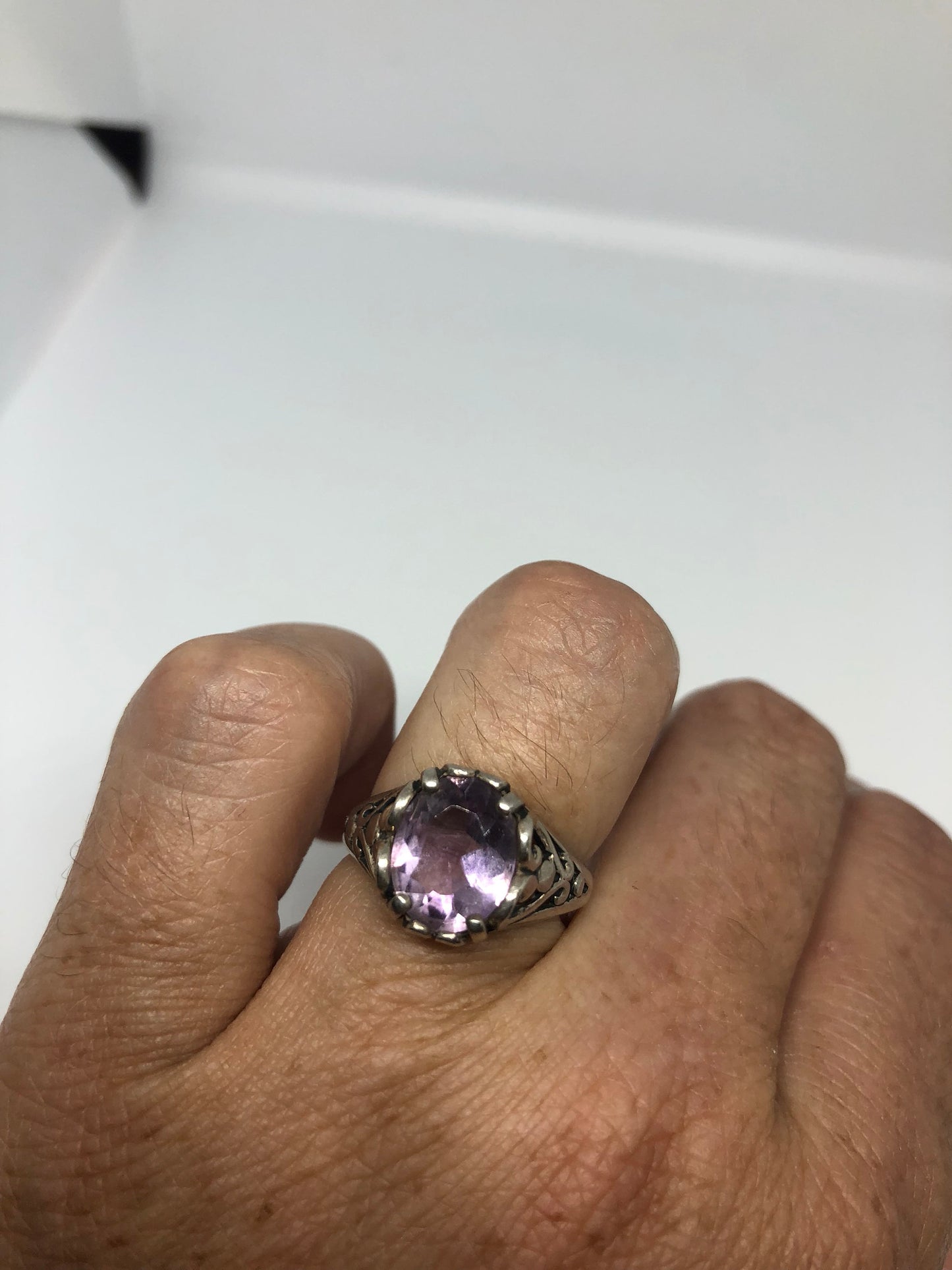 Vintage Handmade Deep Purple Genuine Amethyst Setting 925 Sterling Silver Gothic Ring