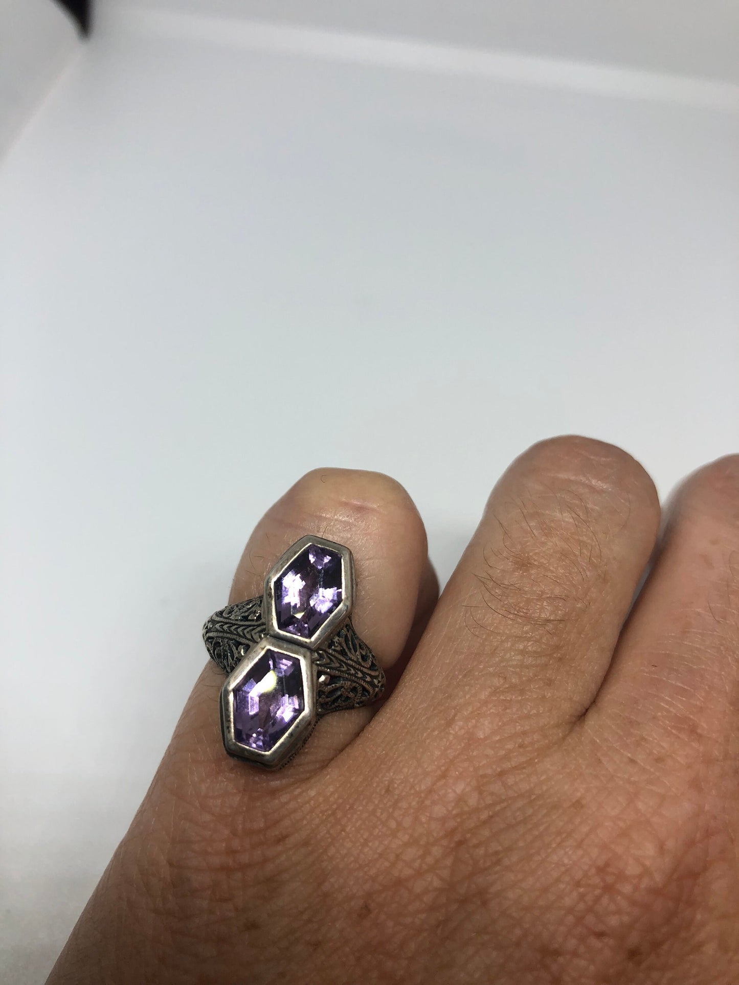 Vintage Handmade Deep Purple Genuine Amethyst Setting 925 Sterling Silver Gothic Ring