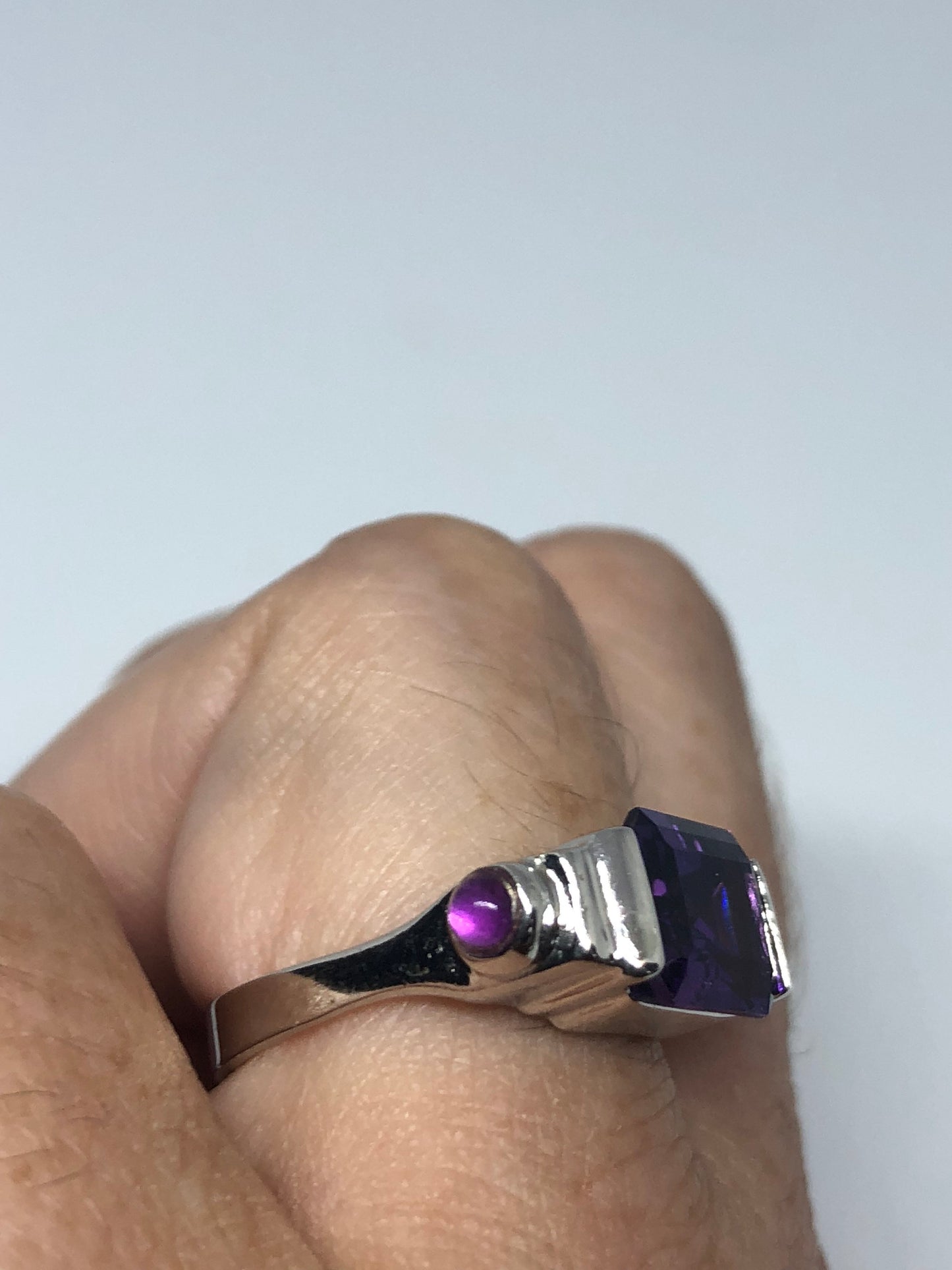 Vintage Handmade Deep Purple Genuine Amethyst Setting 925 Sterling Silver Gothic Ring