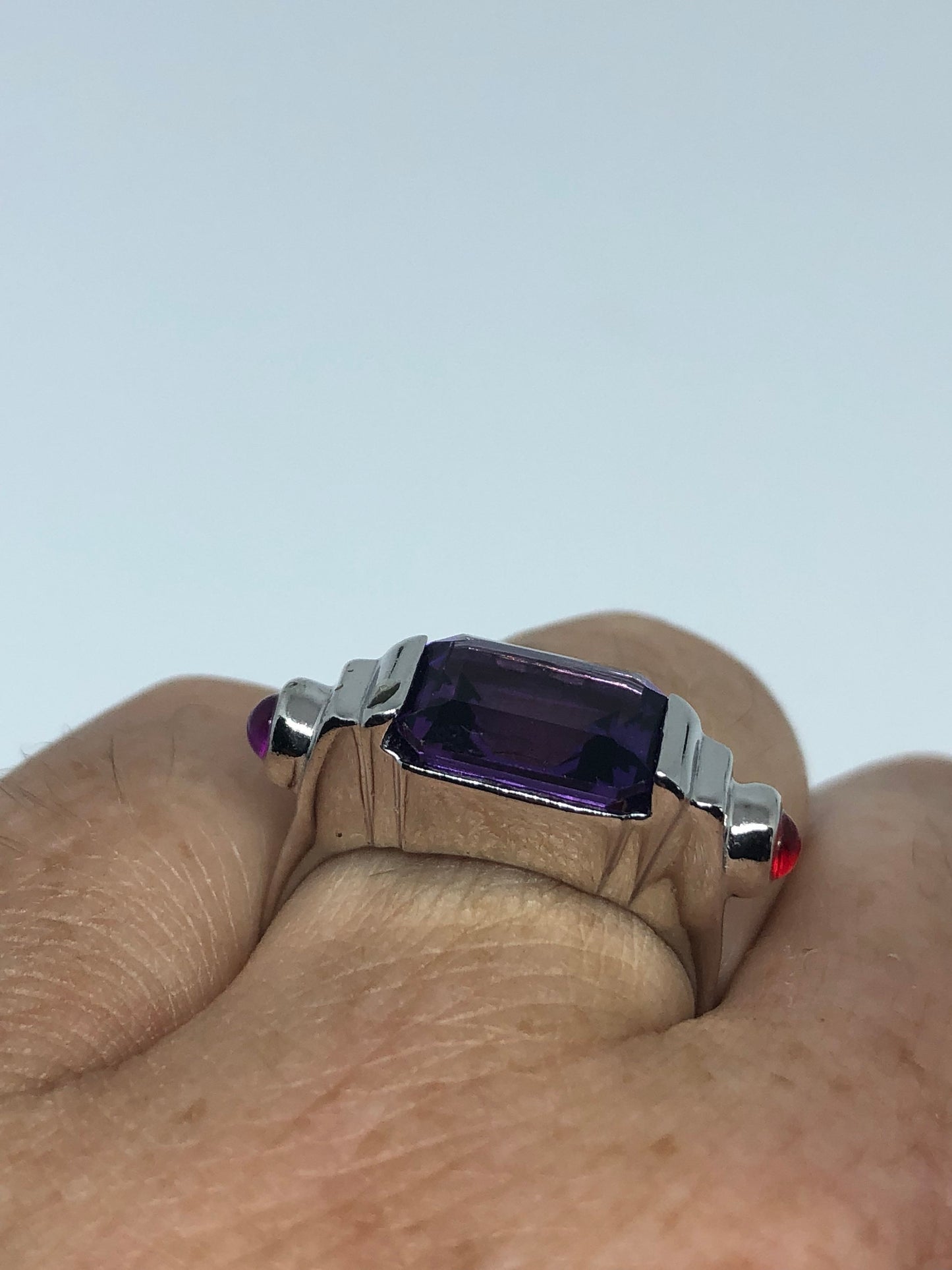 Vintage Handmade Deep Purple Genuine Amethyst Setting 925 Sterling Silver Gothic Ring